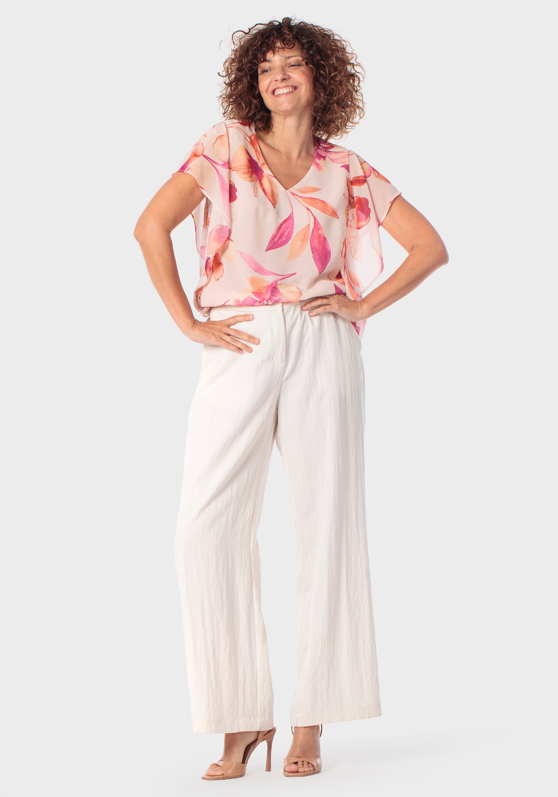Floral Print Loose Fitting Blouse - Pink