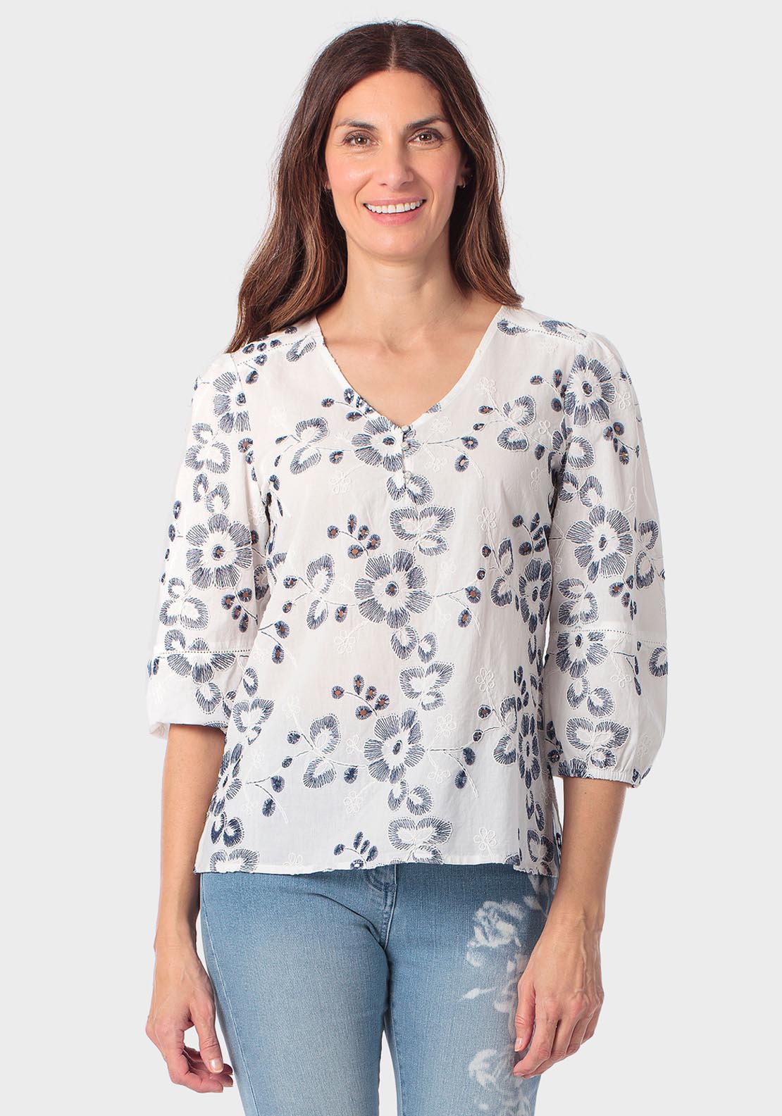 Cotton Embroidered Blouse - Blue Navy