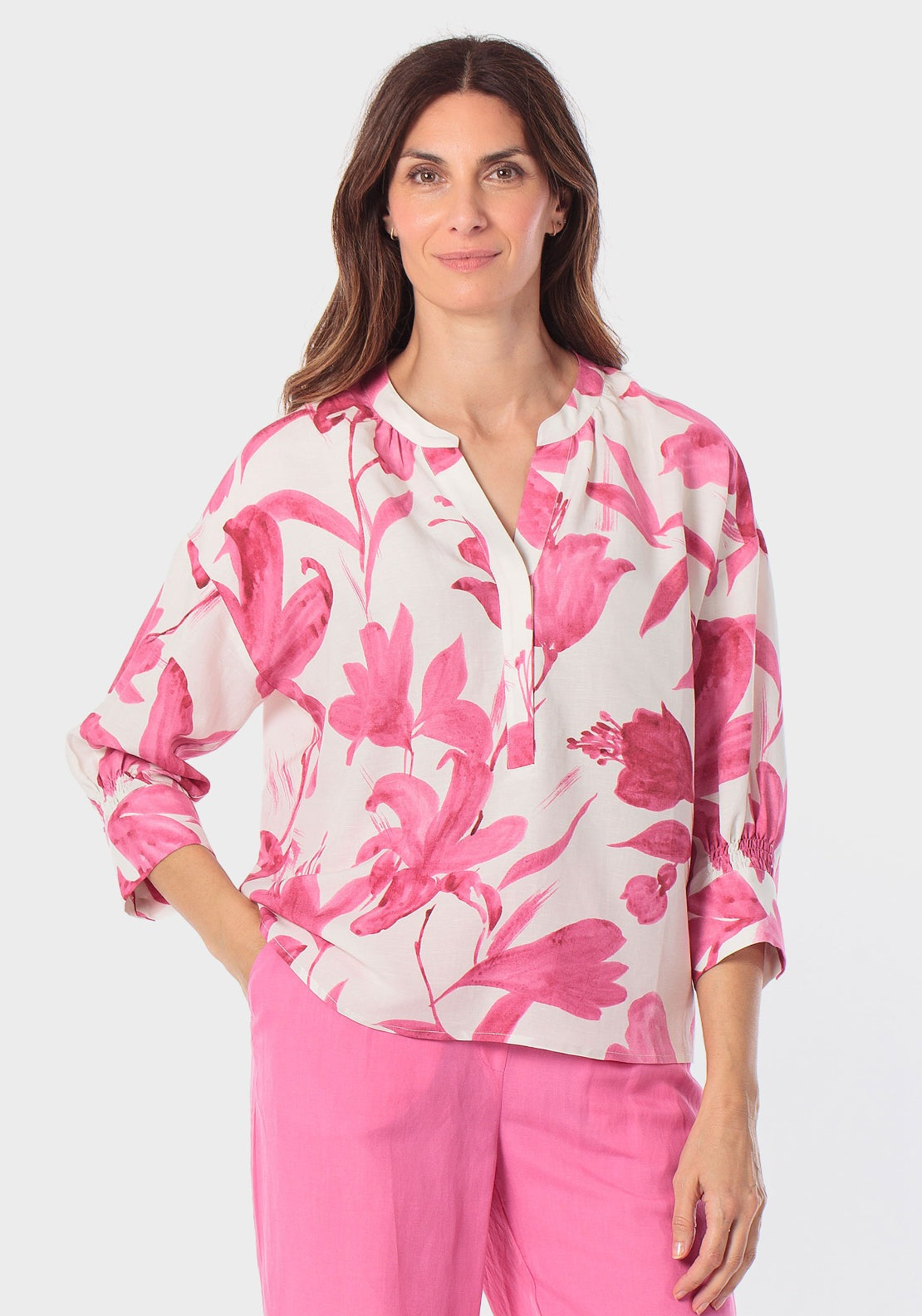 Printed Loose Fitting Blouse - Pink