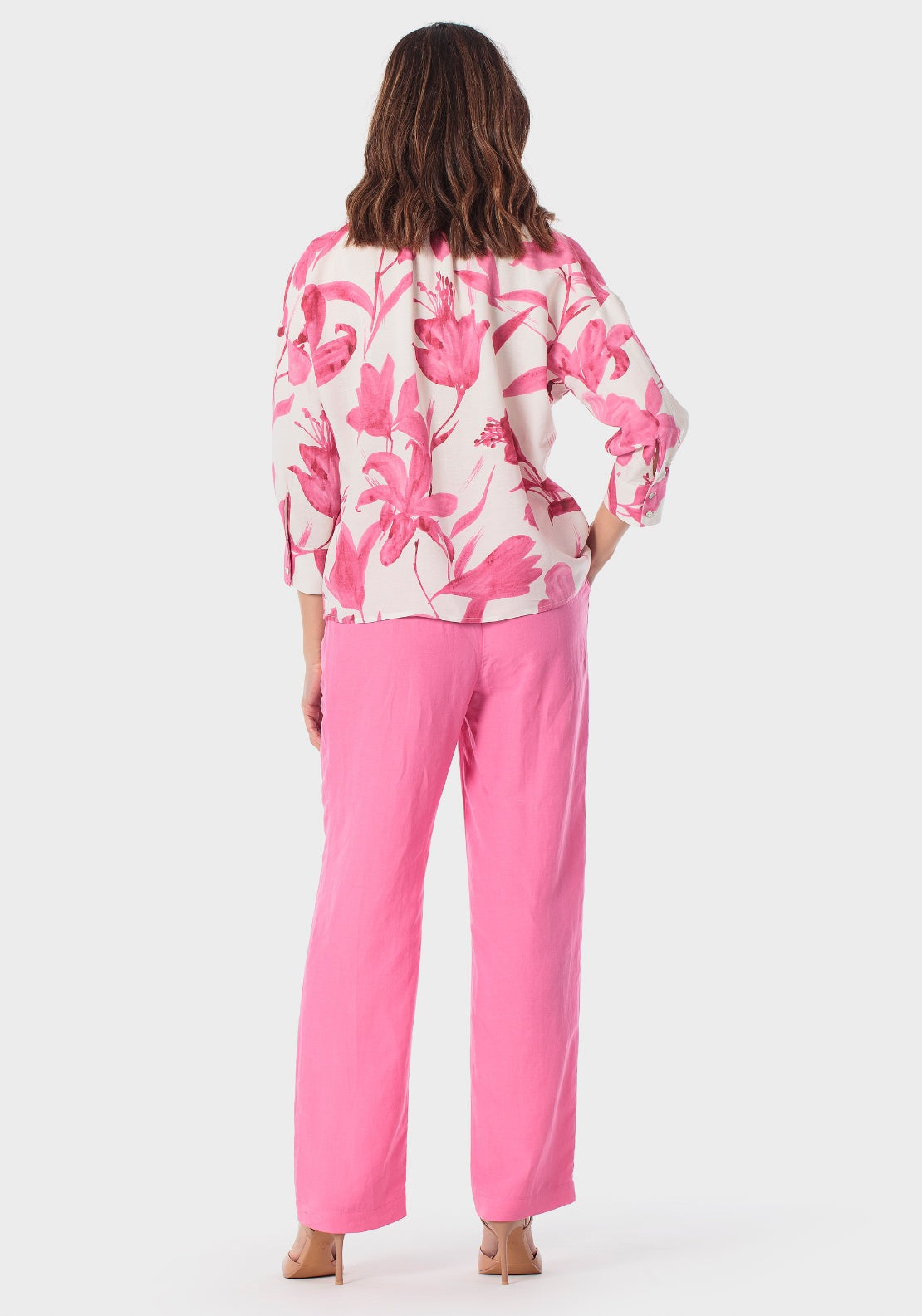 Printed Loose Fitting Blouse - Pink