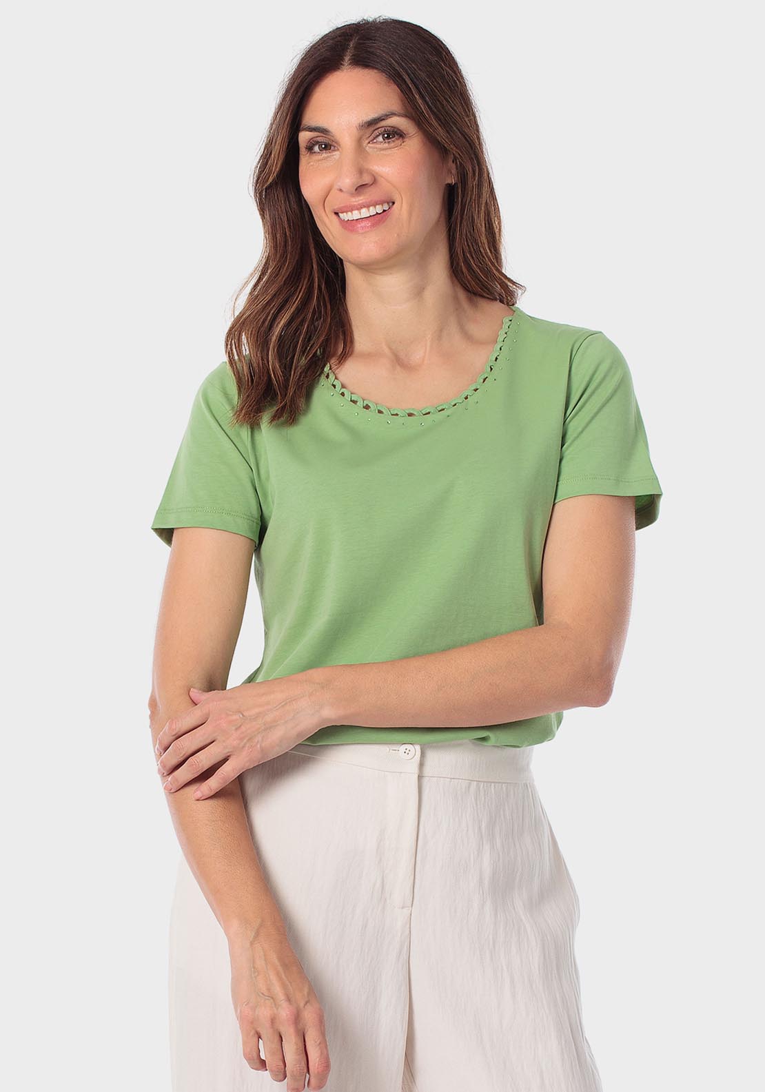 Basic T-Shirt With Gemstones - Green Tea