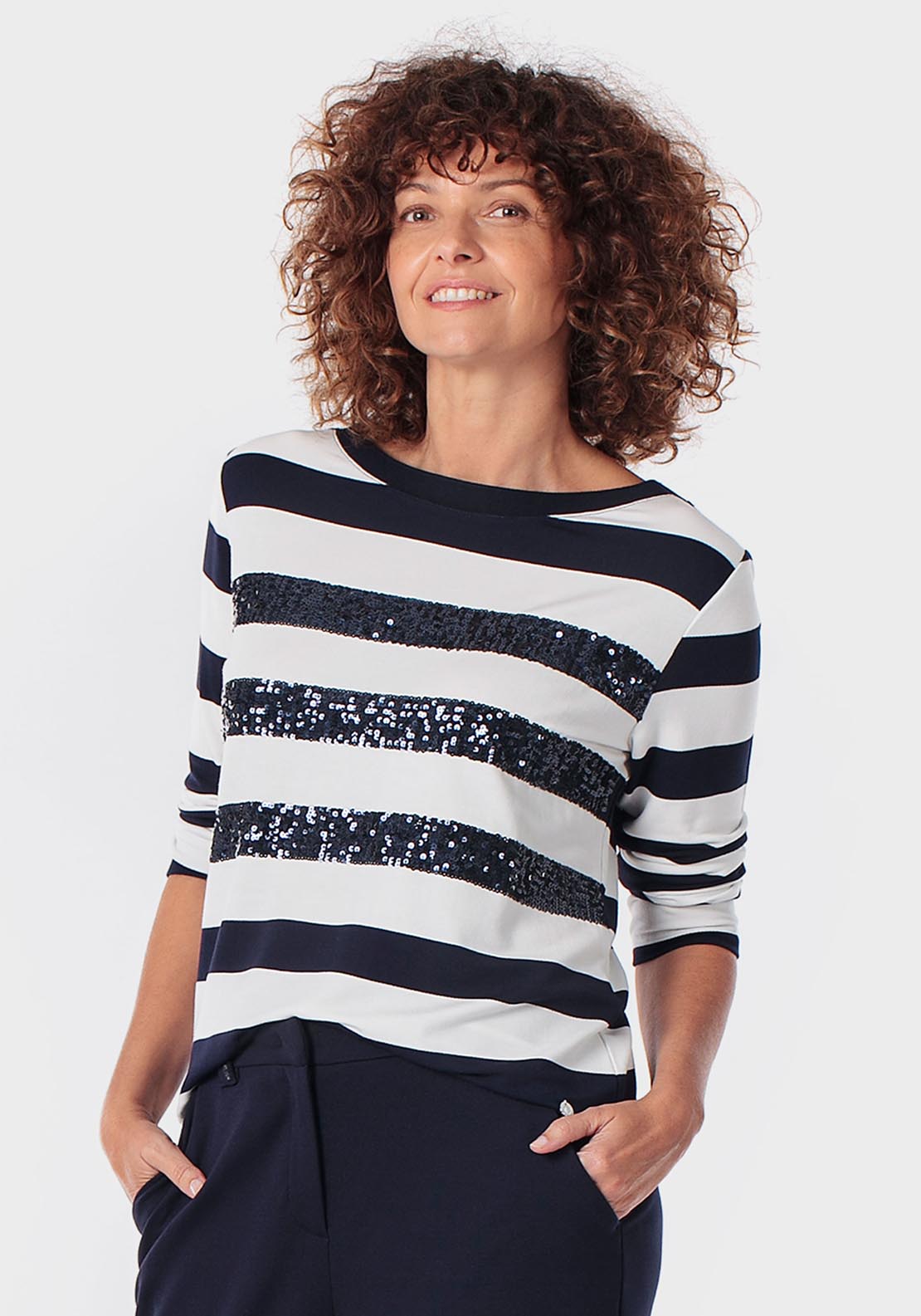 Striped T-Shirt With Sequins - Blue Navy