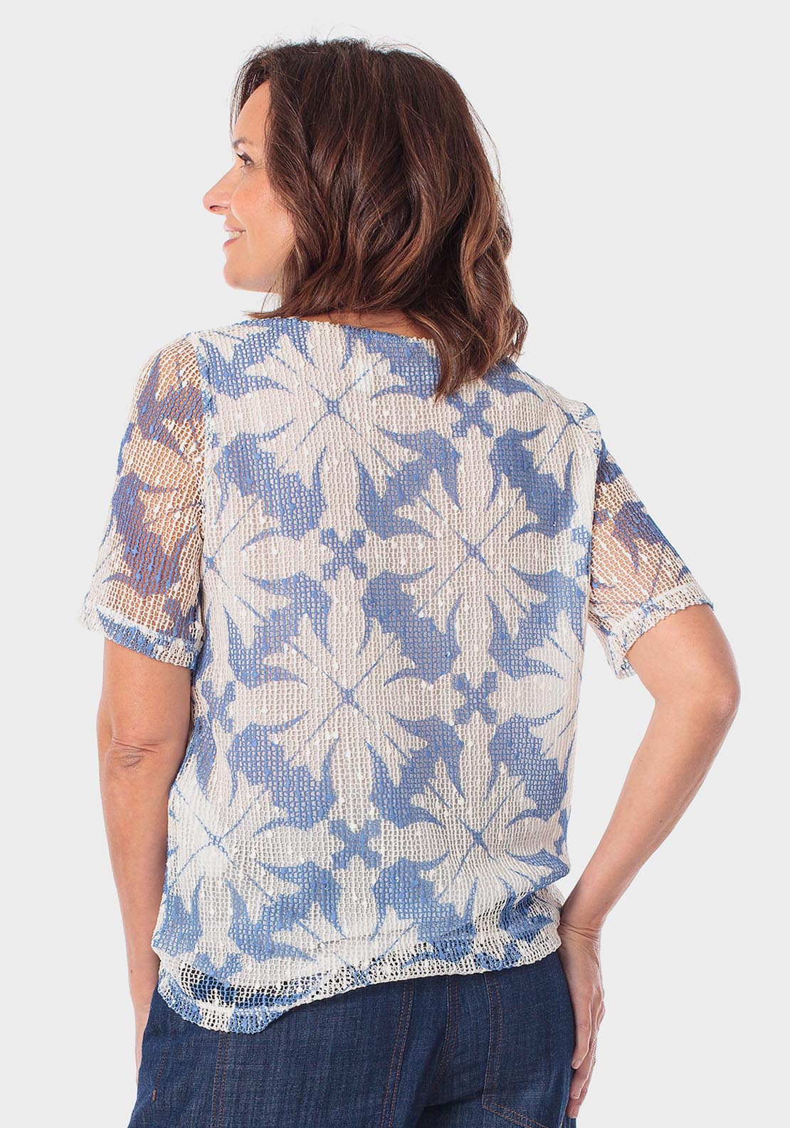 Mesh Printed T-Shirt - Blue Porcelain