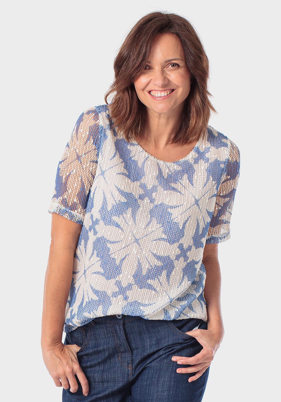 Mesh Printed T-Shirt - Blue Porcelain