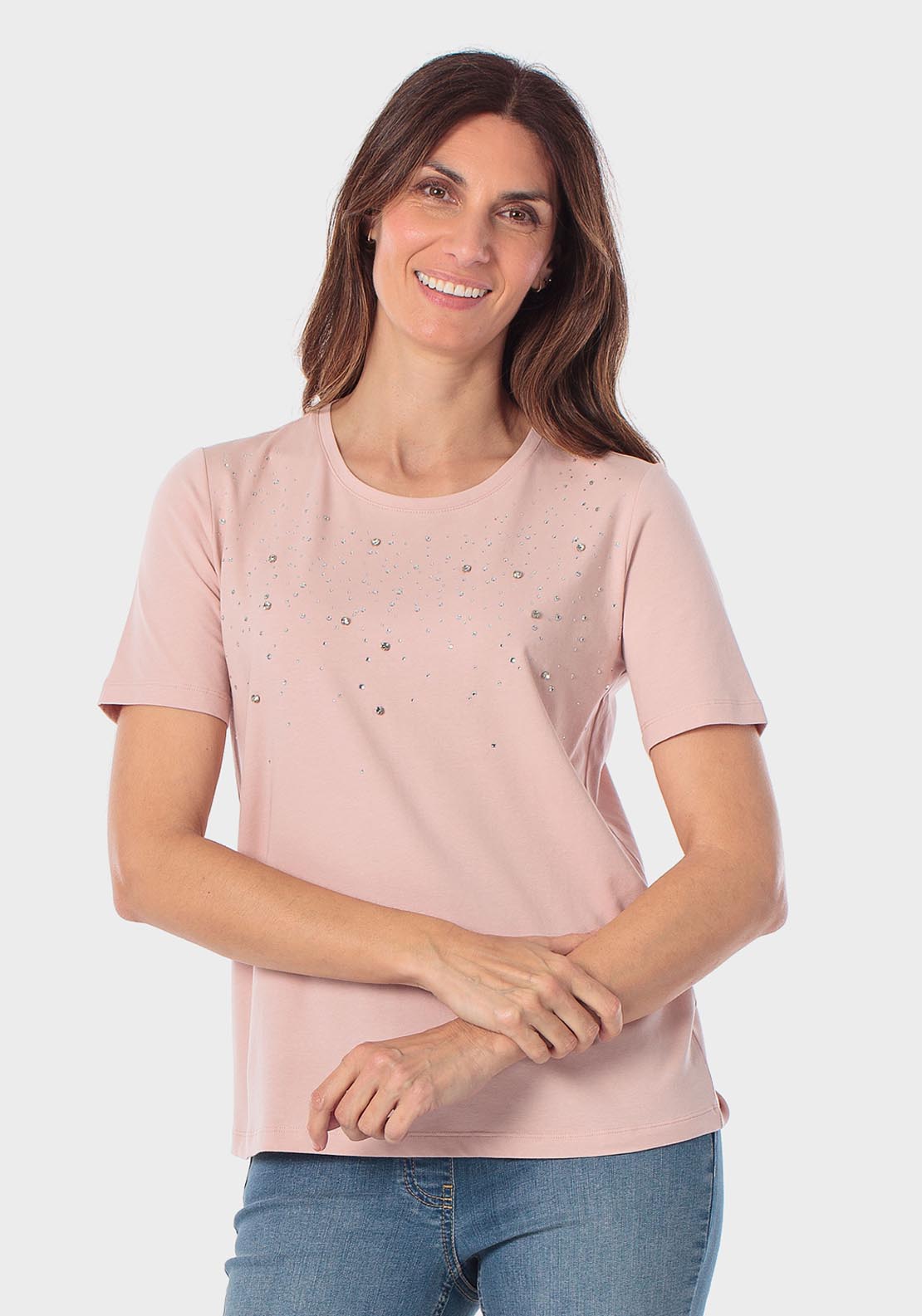 T-Shirt With Gemstones - Pink Petal