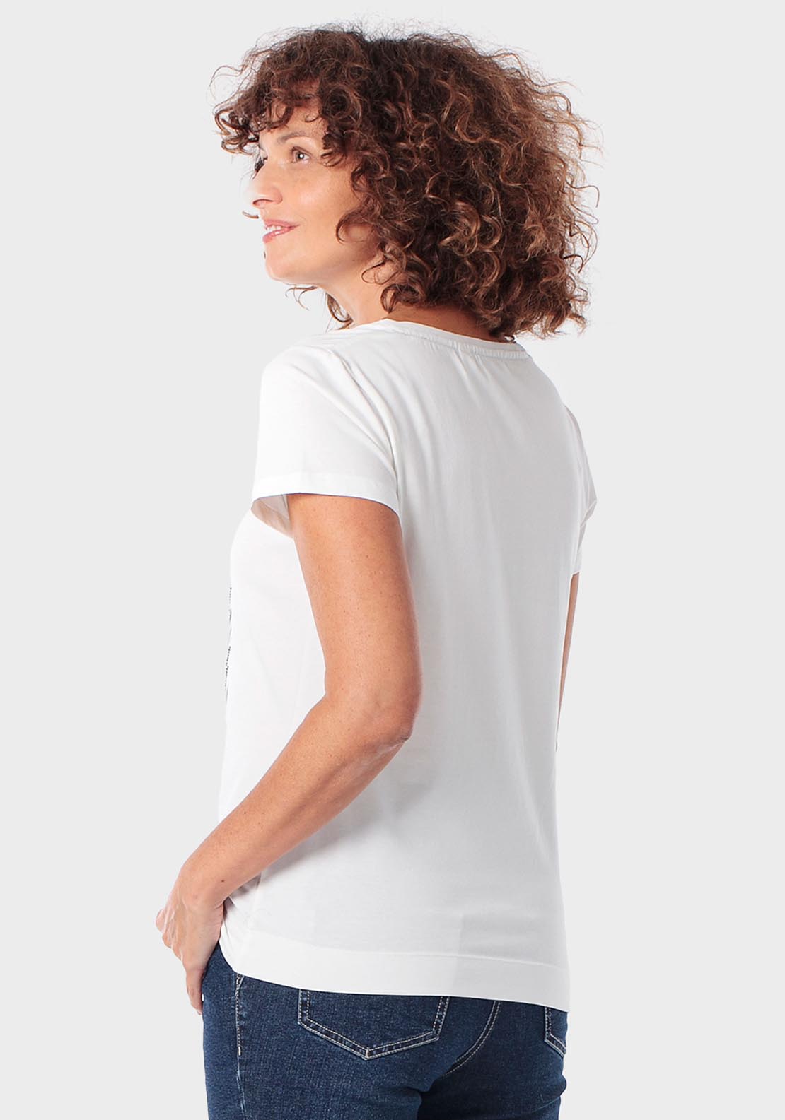 Printed T-Shirt With Gemstones - White Talc