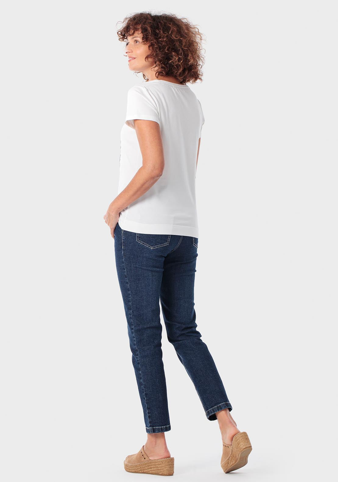 Printed T-Shirt With Gemstones - White Talc