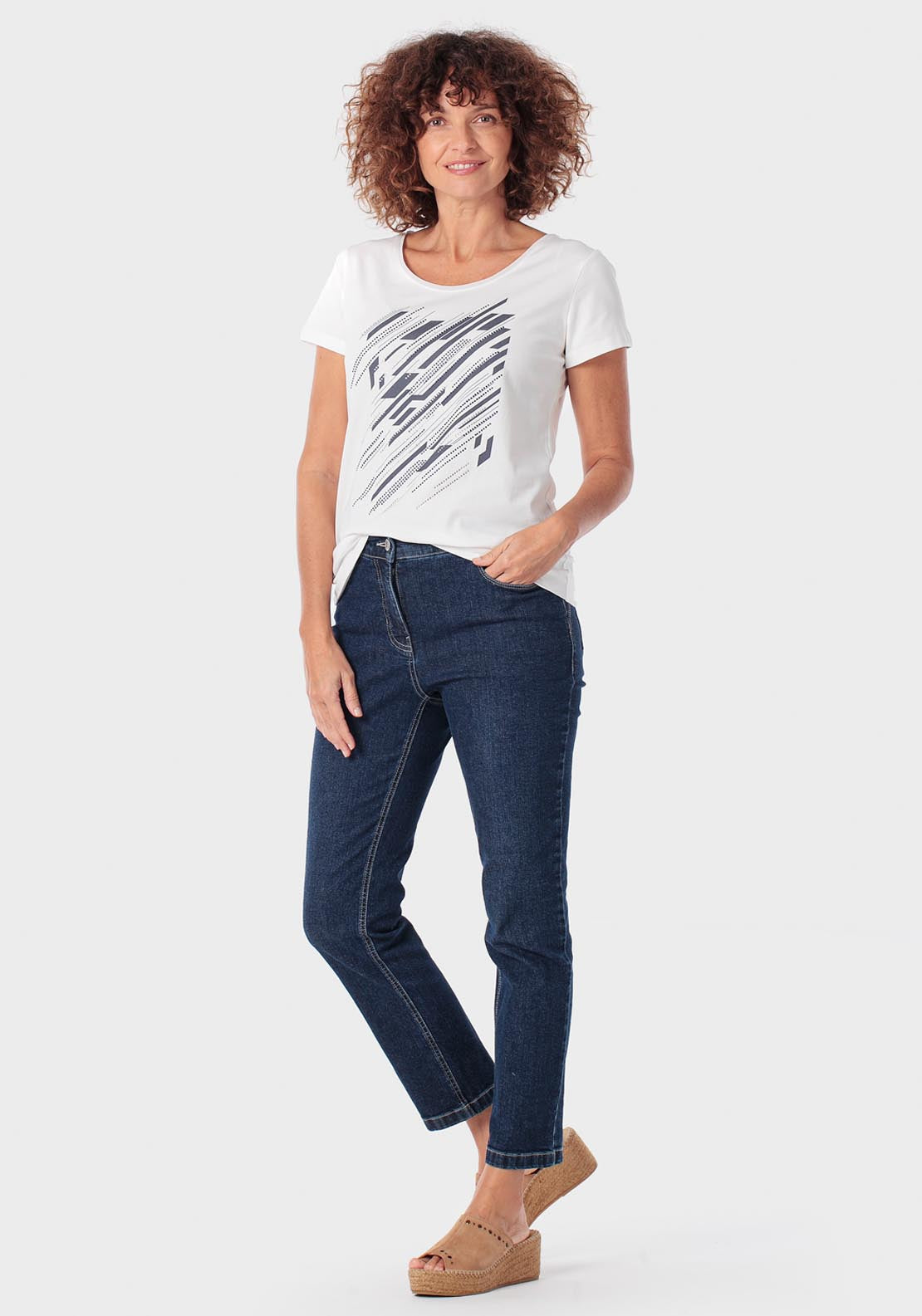 Printed T-Shirt With Gemstones - White Talc