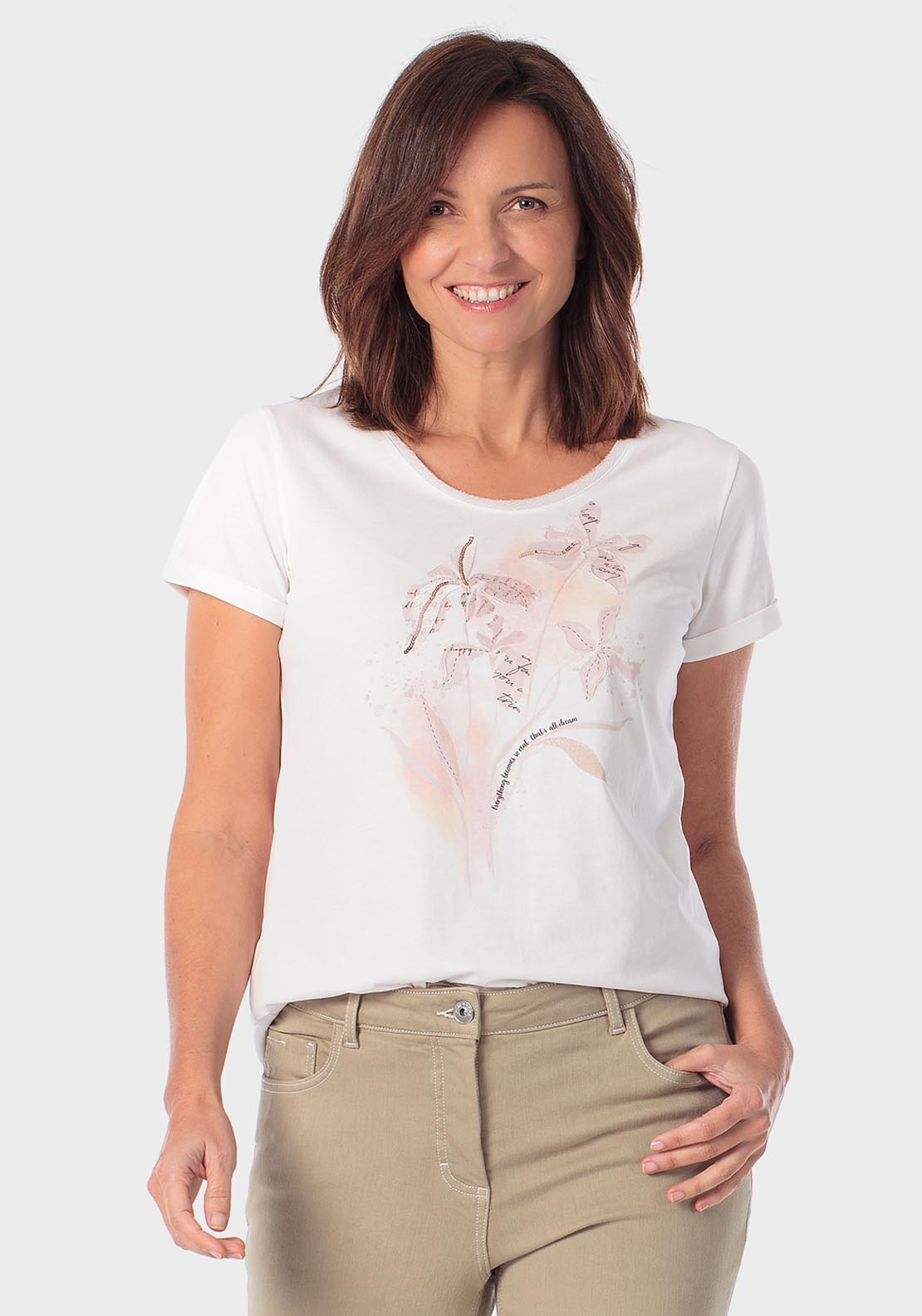 Floral Print T-Shirt - White Talc