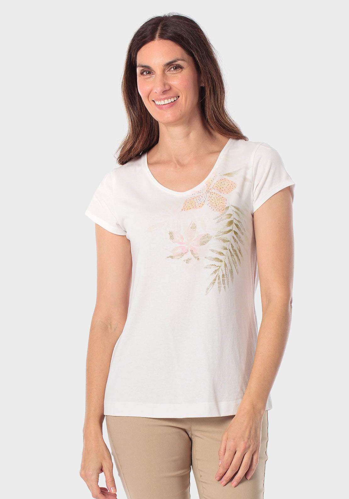 Floral Rhinestone T-Shirt - White