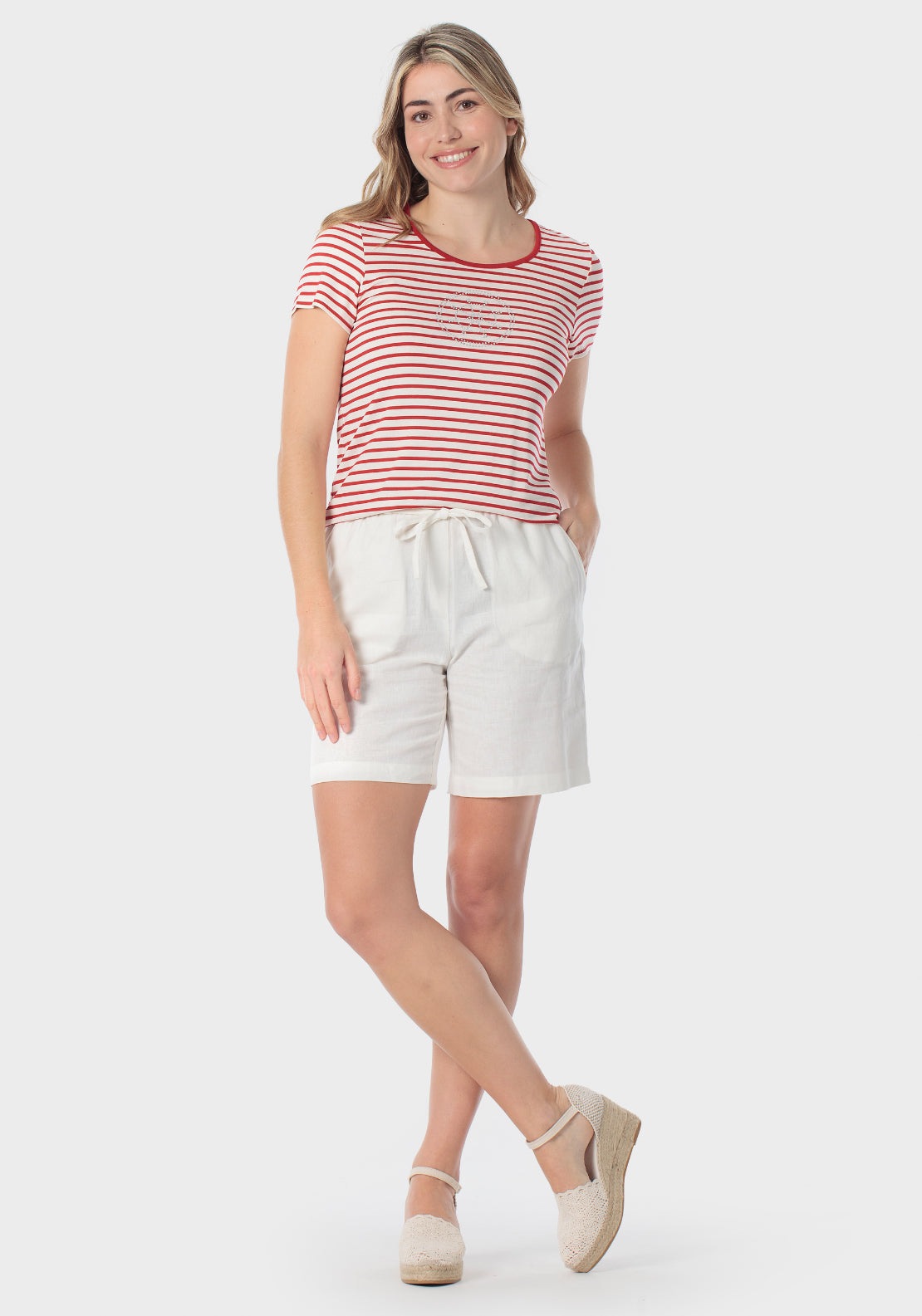 Striped T-Shirt With Gemstone Details - Red