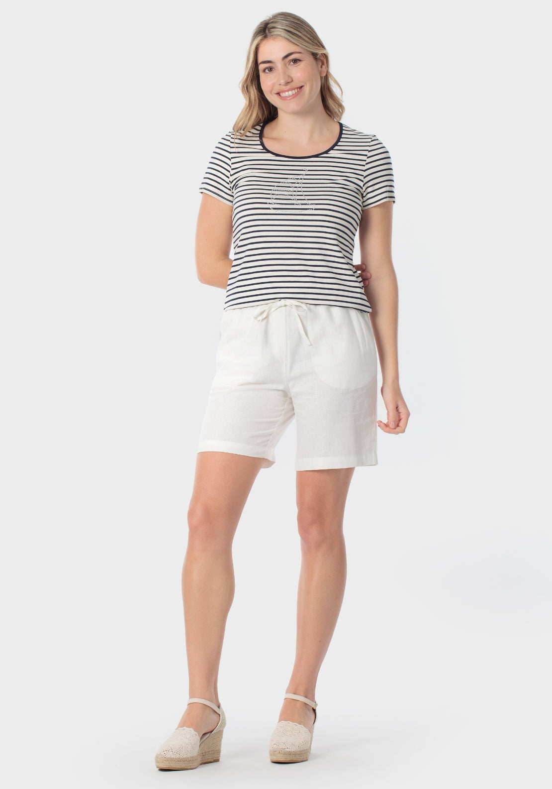 Striped T-Shirt With Gemstone Details - White
