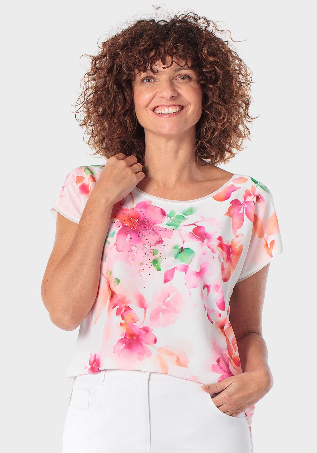 Rhinestone Printed T-Shirt - Pink