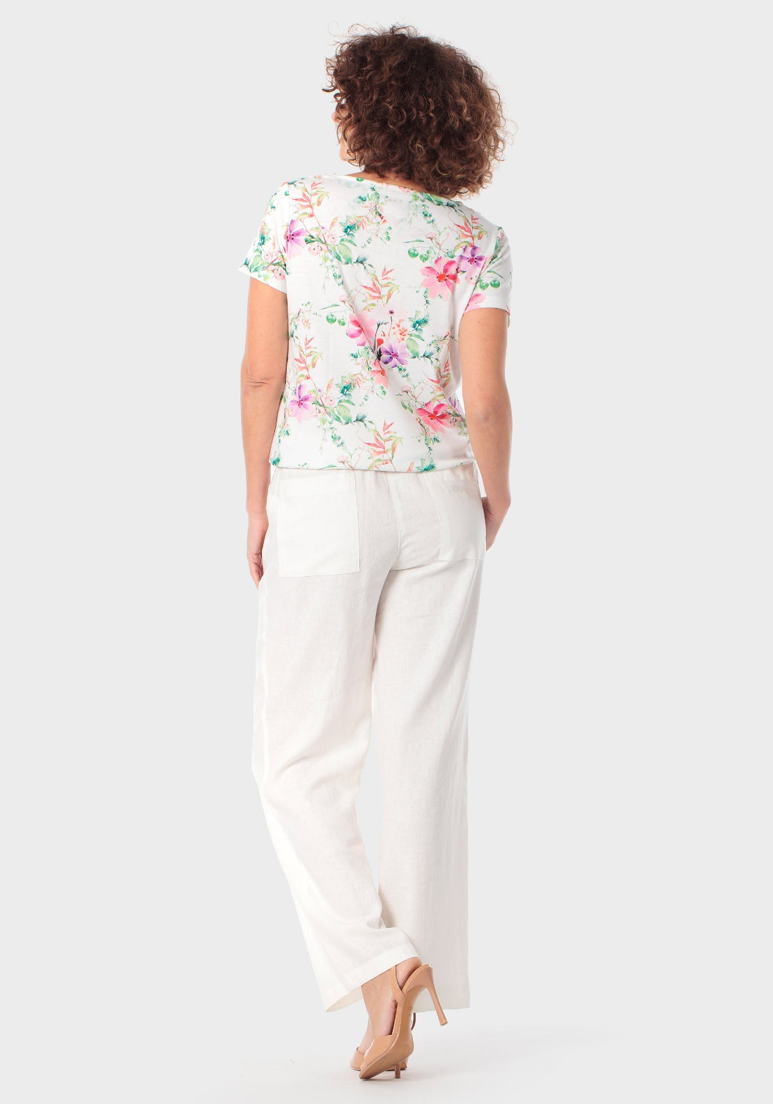 Floral Print Round Neck T-Shirt - Pink