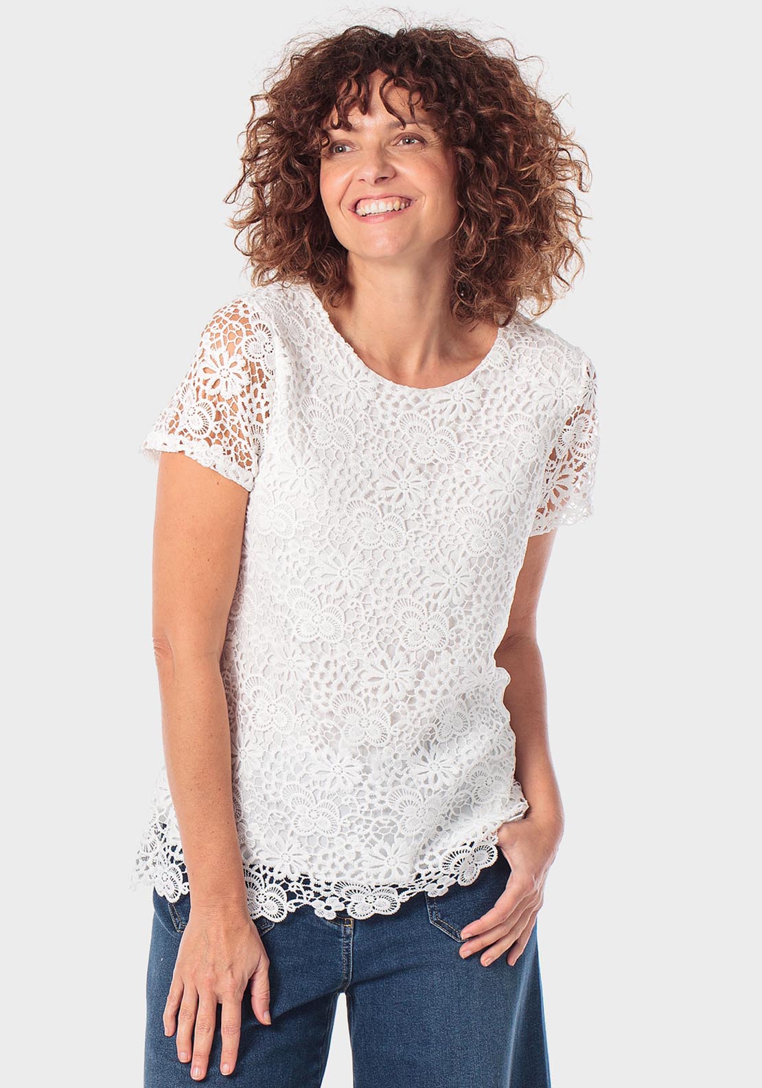 Crochet T-Shirt - White Talc