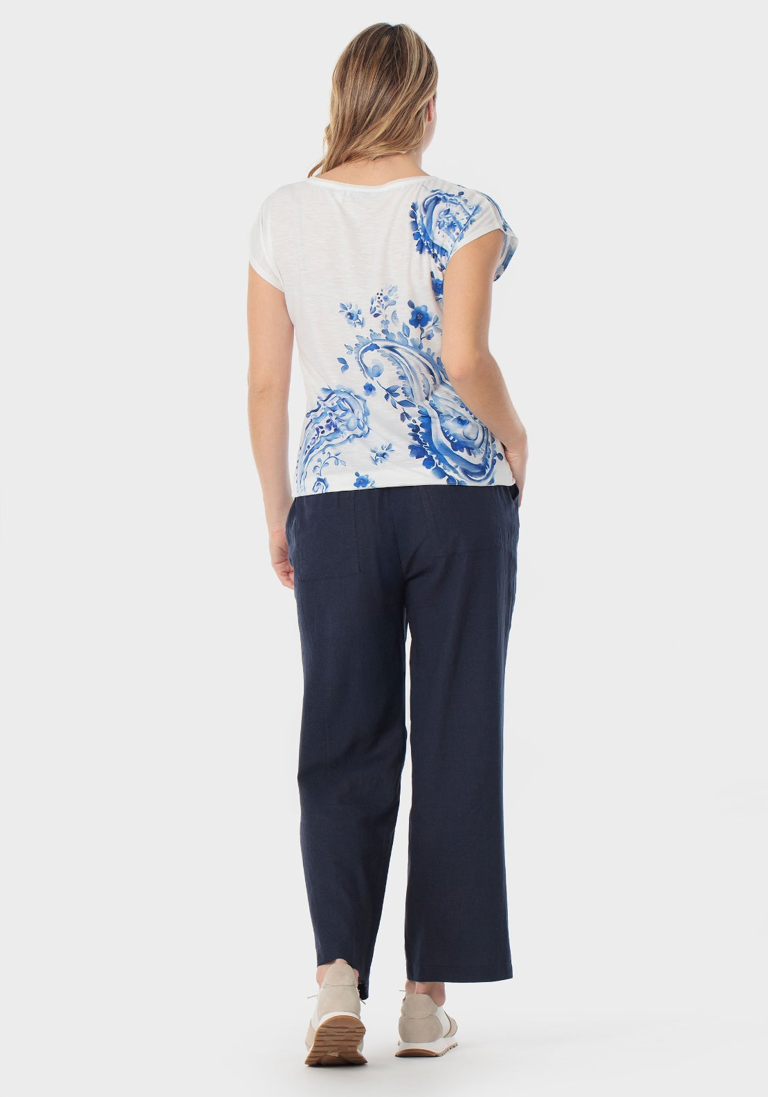 Cashmere Round Neck Print T-Shirt - Blue