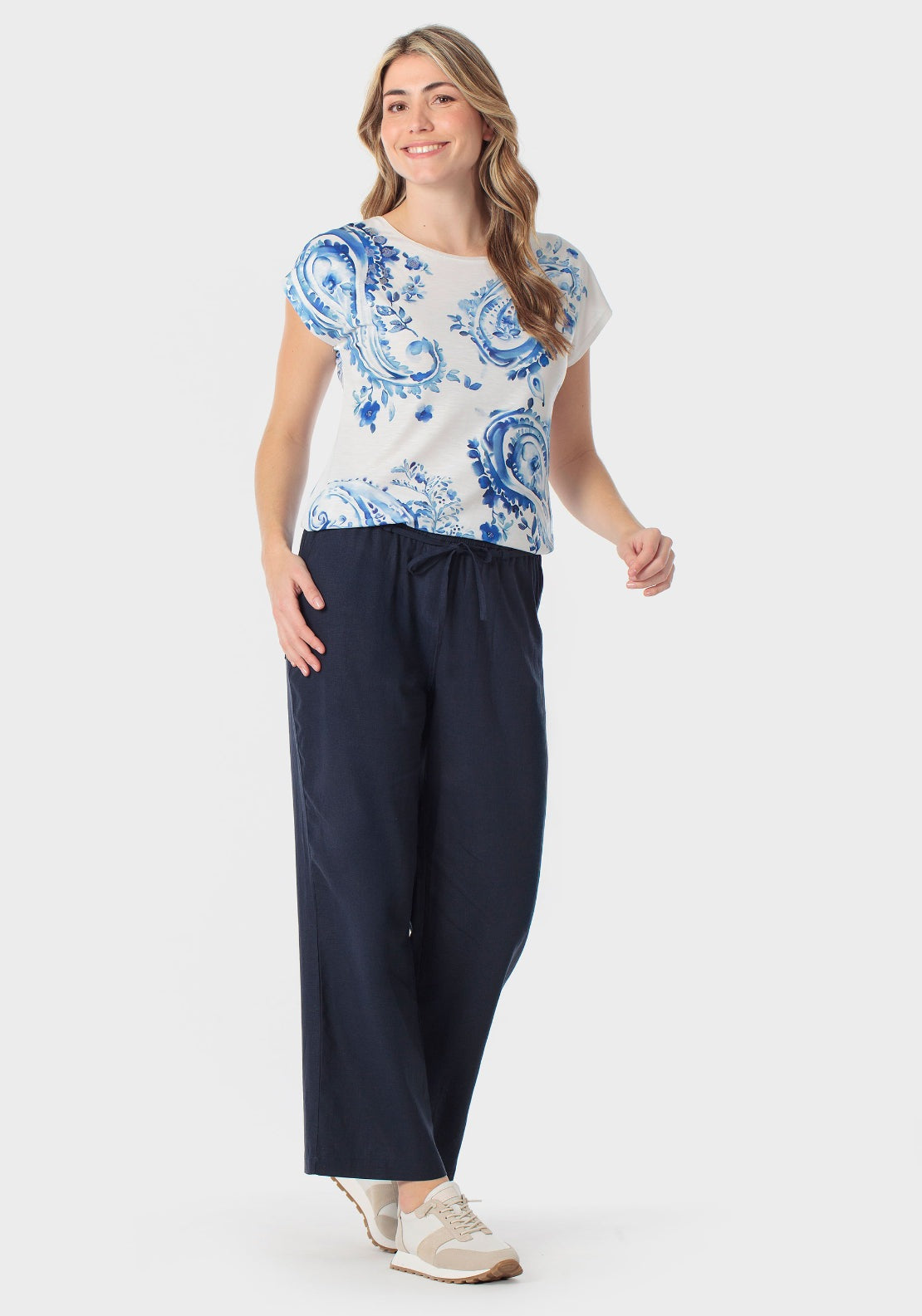 Cashmere Round Neck Print T-Shirt - Blue