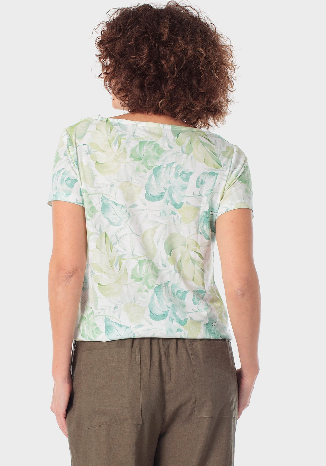 Tropical Print Gemstone Details T-Shirt - Green