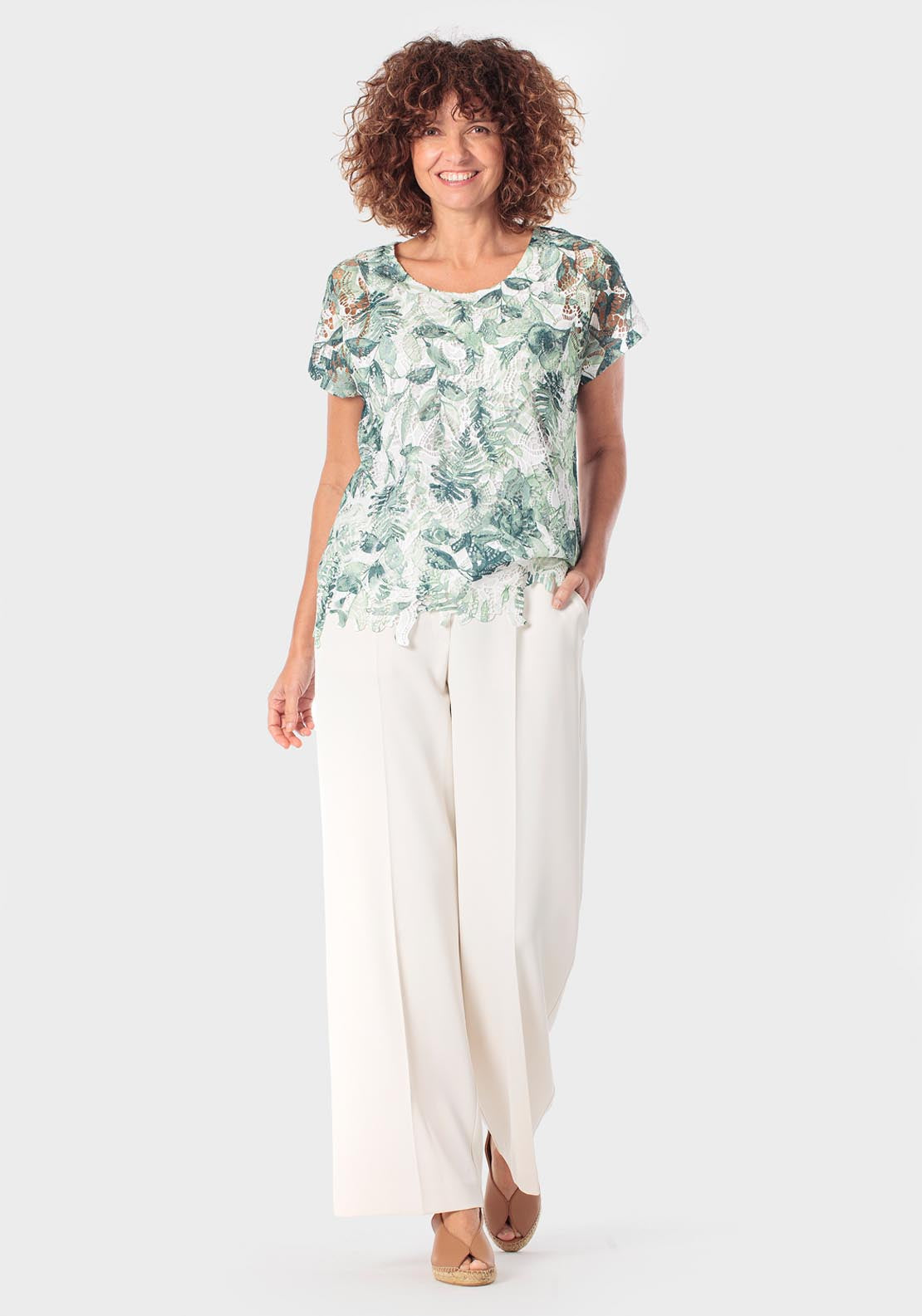 Printed Crochet T-Shirt - Green Aquamarine