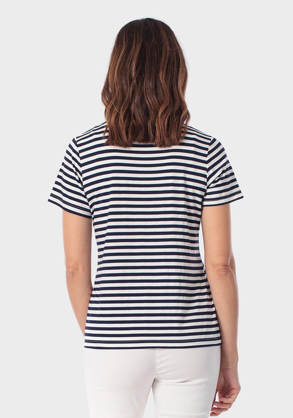 Striped T-Shirt With Gemstones - Blue Navy