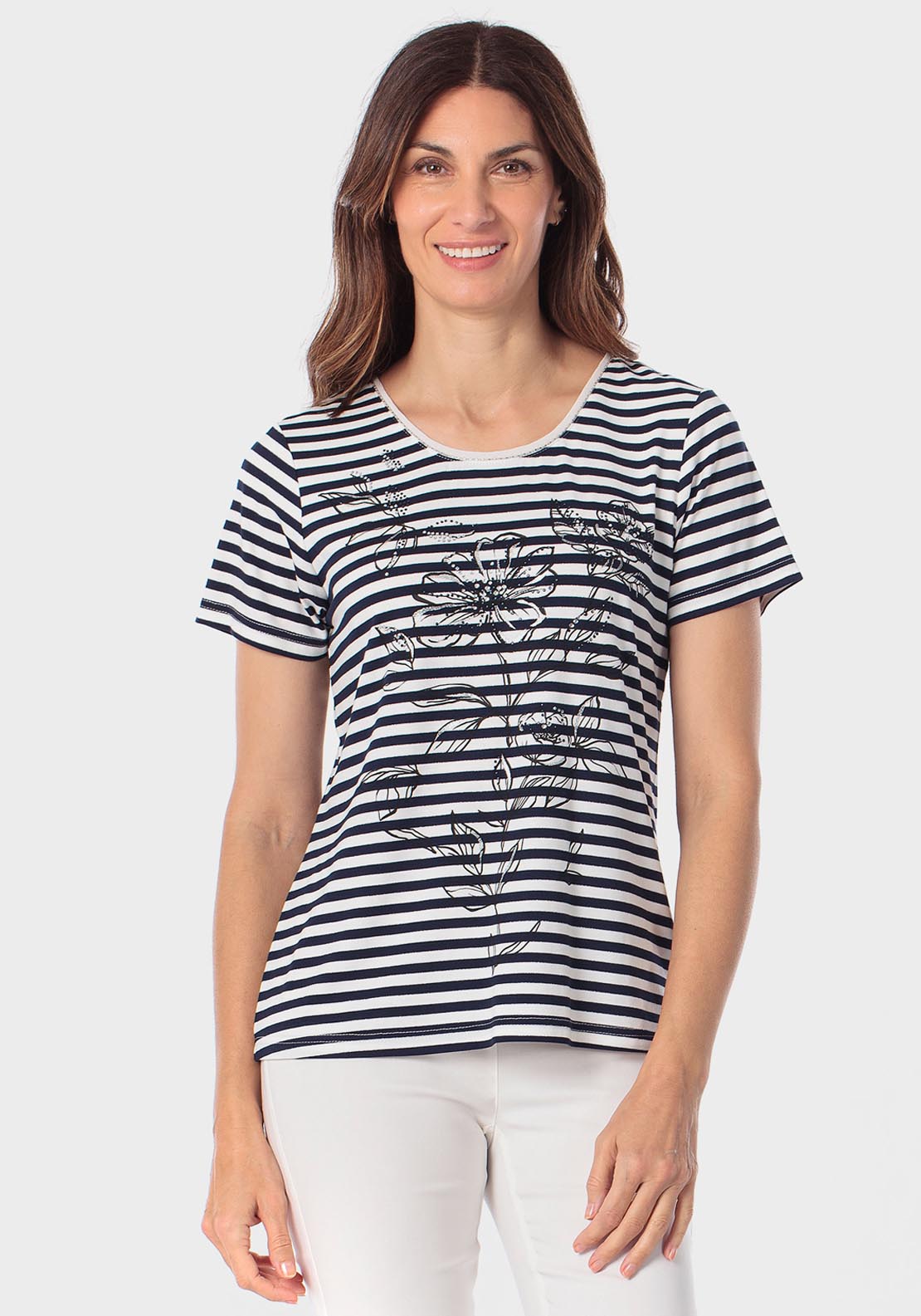 Striped T-Shirt With Gemstones - Blue Navy