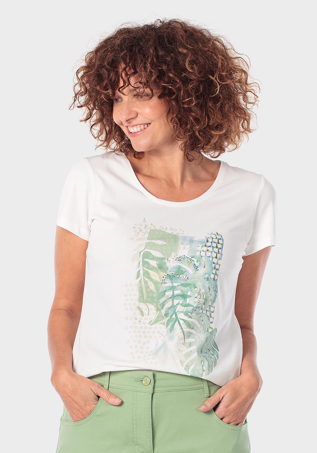Tropical Print T-Shirt - White Talc