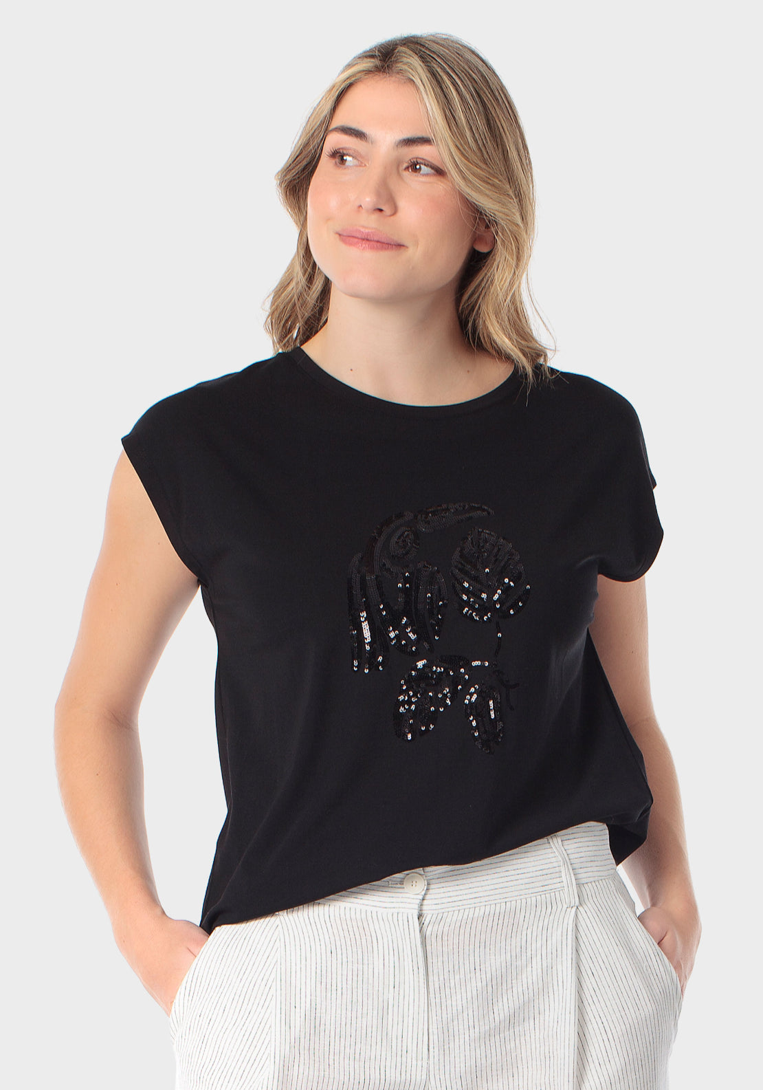 Sequin Print T-Shirt - Black