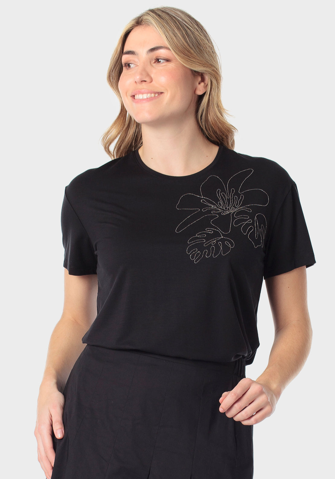 Floral Embellished T-Shirt - Black