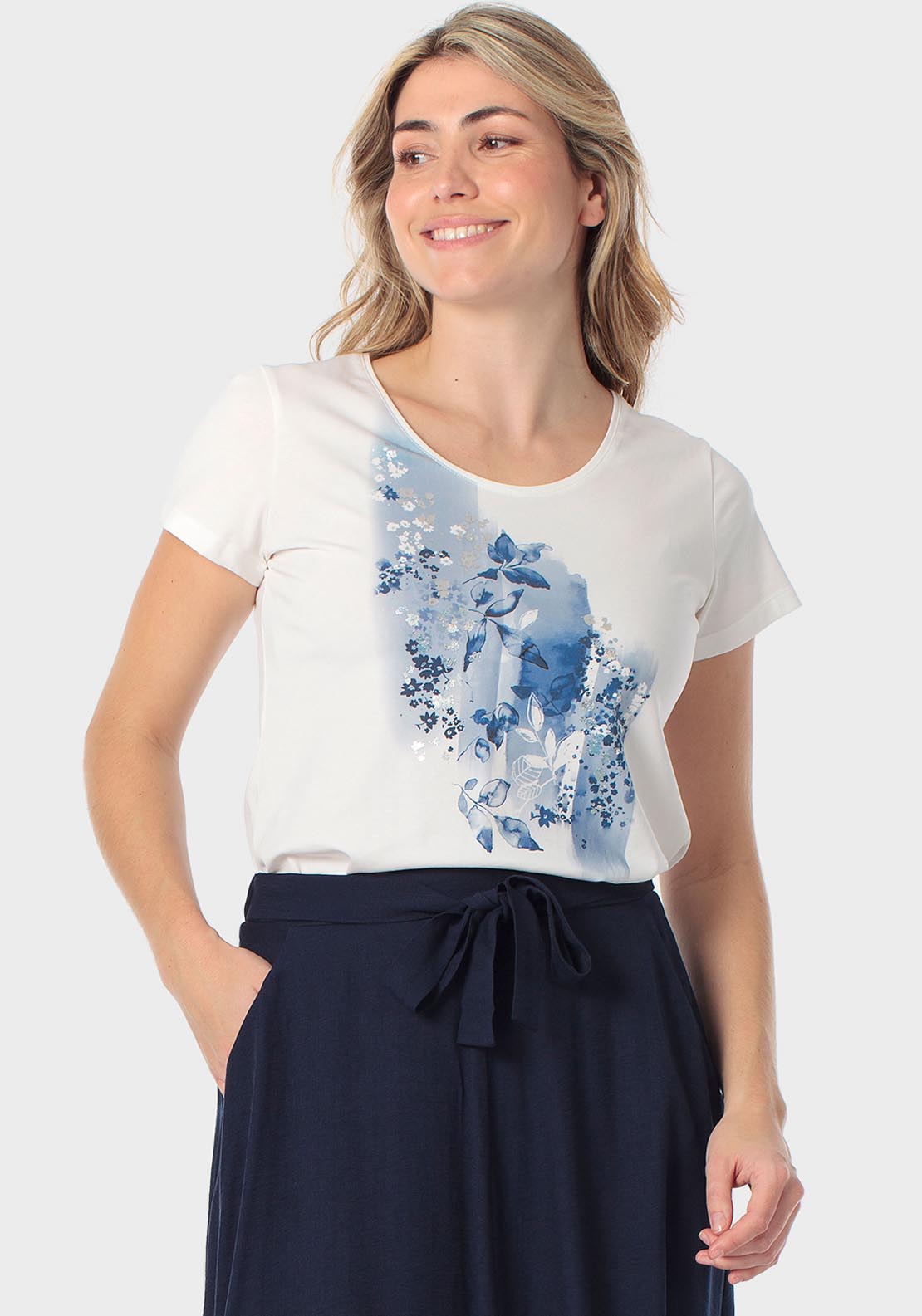 Punt Roma Floral Printed T-Shirt - White 1 Shaws Department Stores