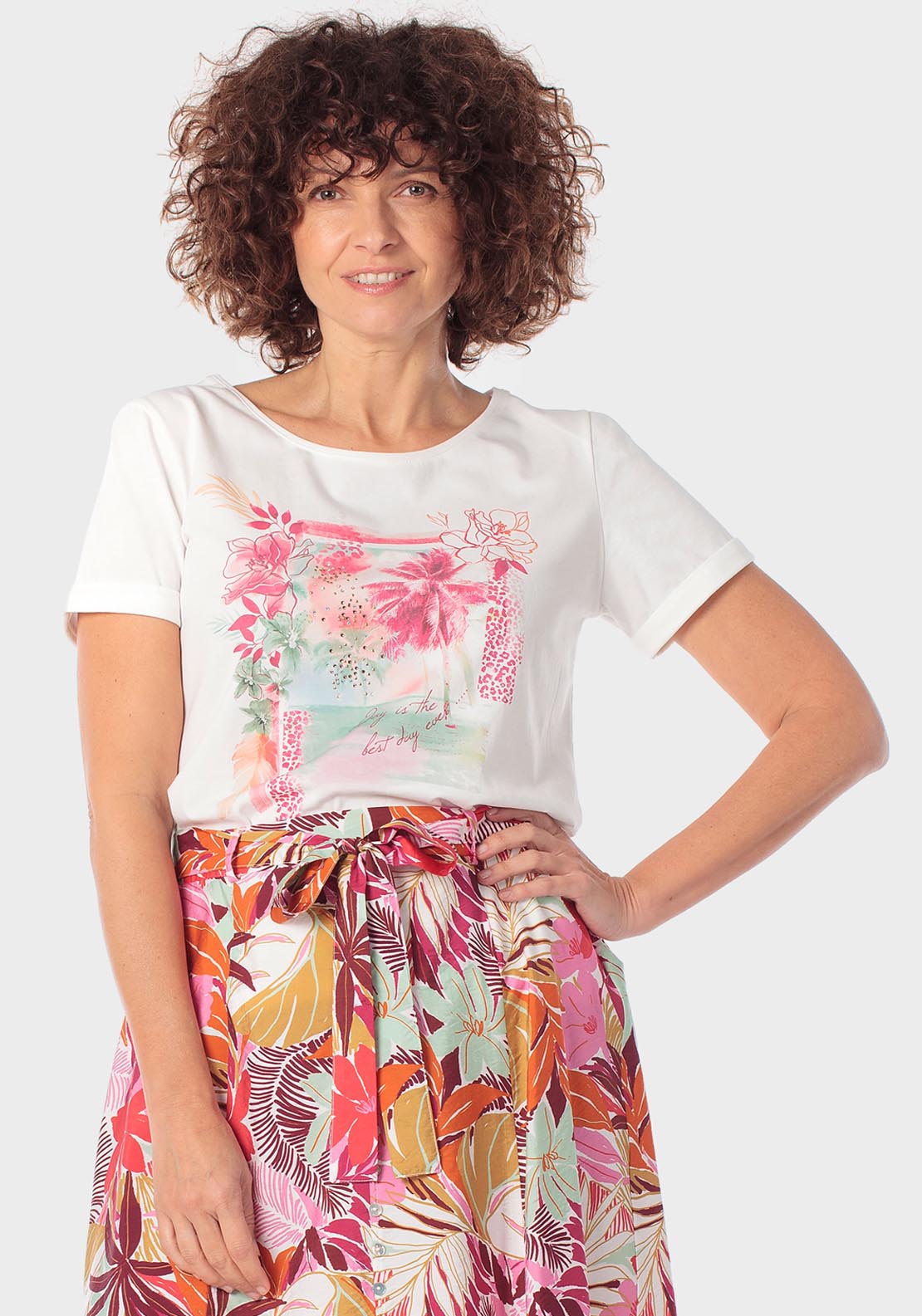 Punt Roma Rhinestone Detail Printed T-Shirt - White 1 Shaws Department Stores