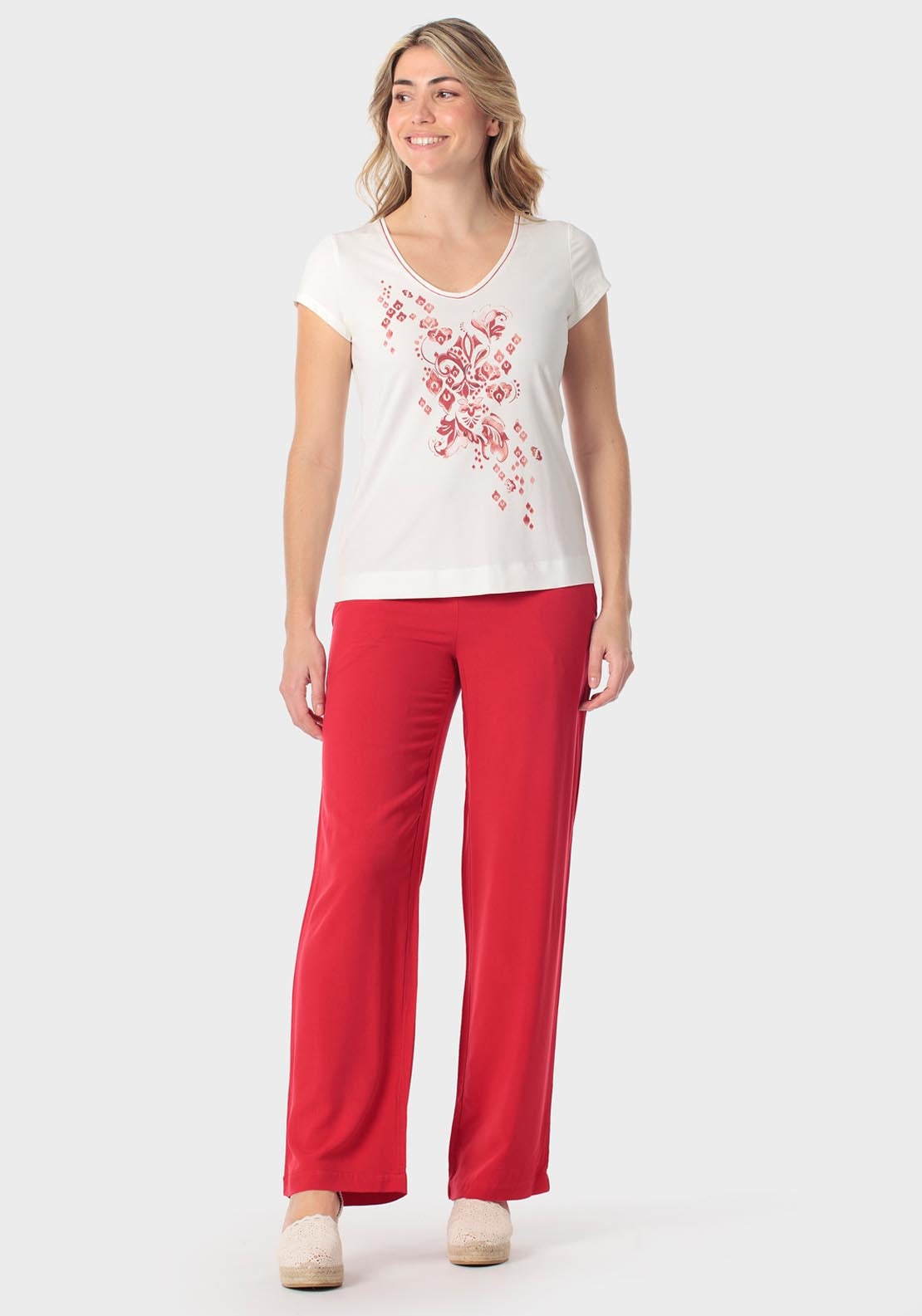 Punt Roma V-Neck Print T-Shirt - Red 3 Shaws Department Stores