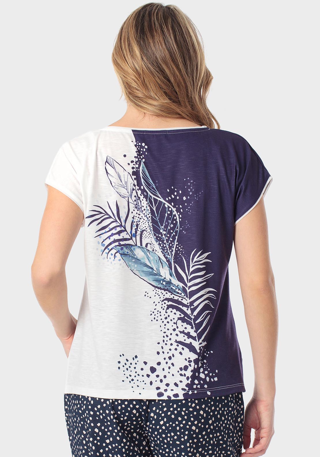 Punt Roma Rhinestone Detail Printed T-Shirt - Navy 2 Shaws Department Stores