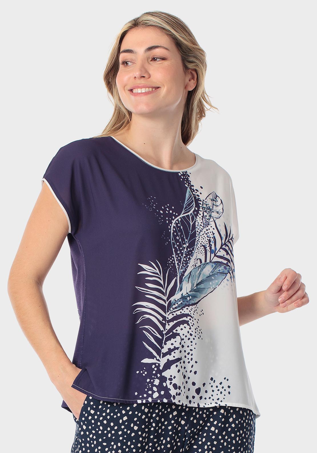 Punt Roma Rhinestone Detail Printed T-Shirt - Navy 1 Shaws Department Stores