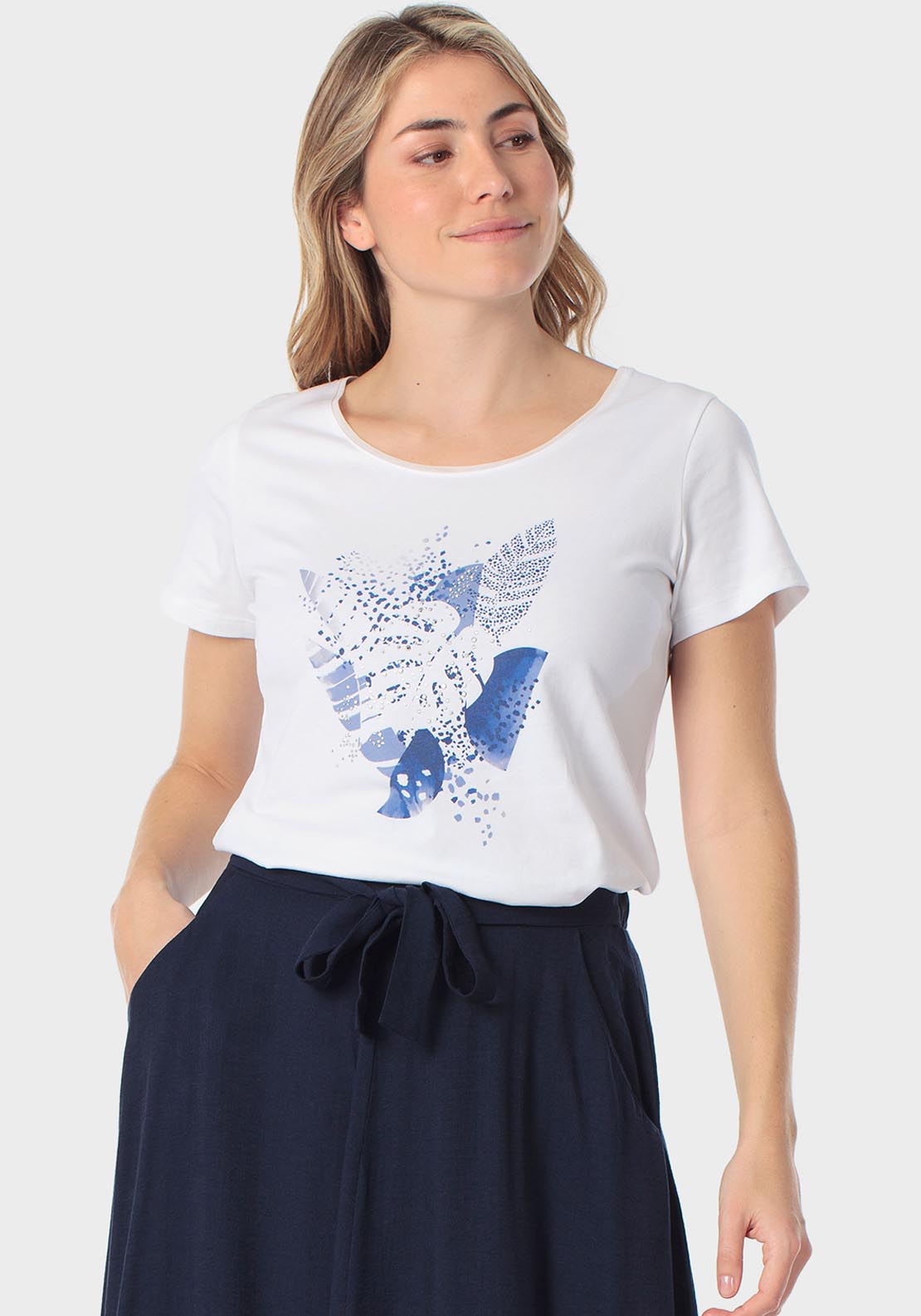Punt Roma Printed Gemstone T-Shirt - White 1 Shaws Department Stores