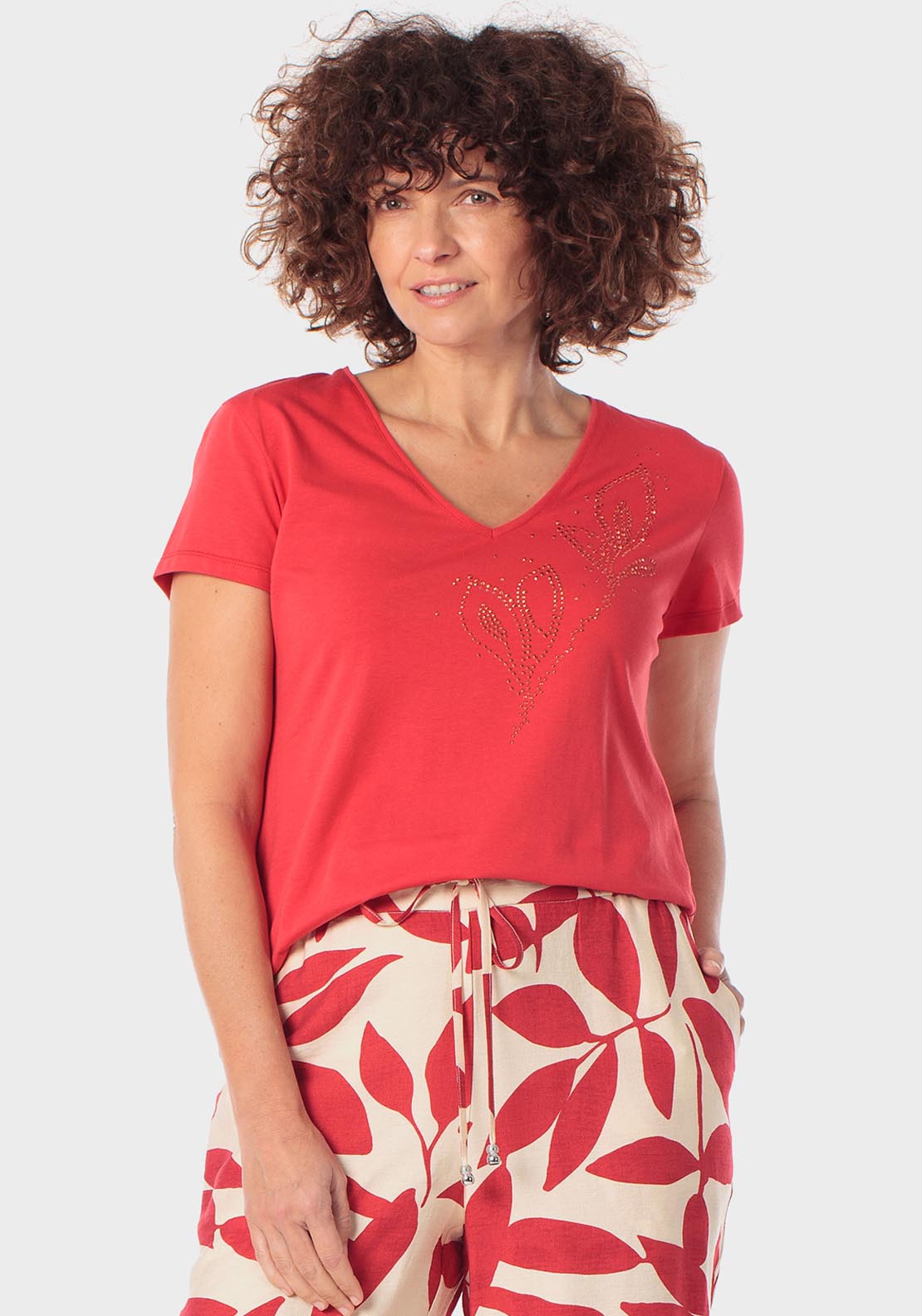 Punt Roma Gemstone Detail T-Shirt - Red 1 Shaws Department Stores