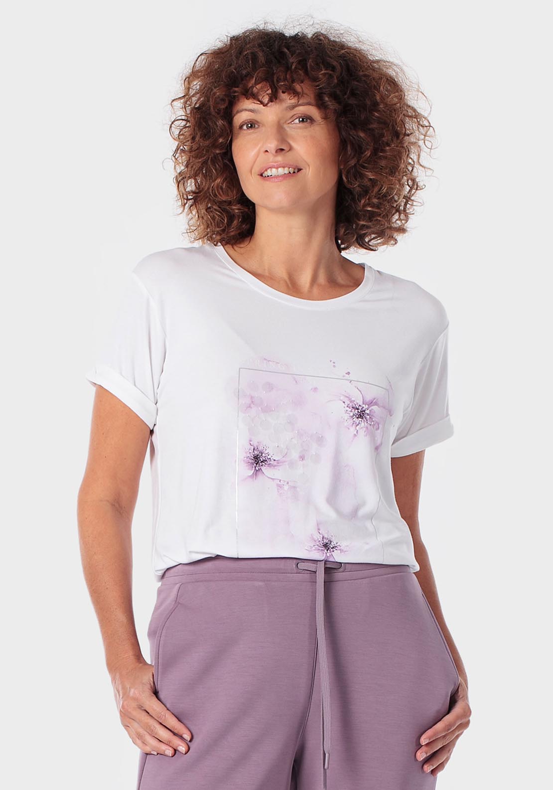 Punt Roma Short Sleeve Floral Top - White 1 Shaws Department Stores