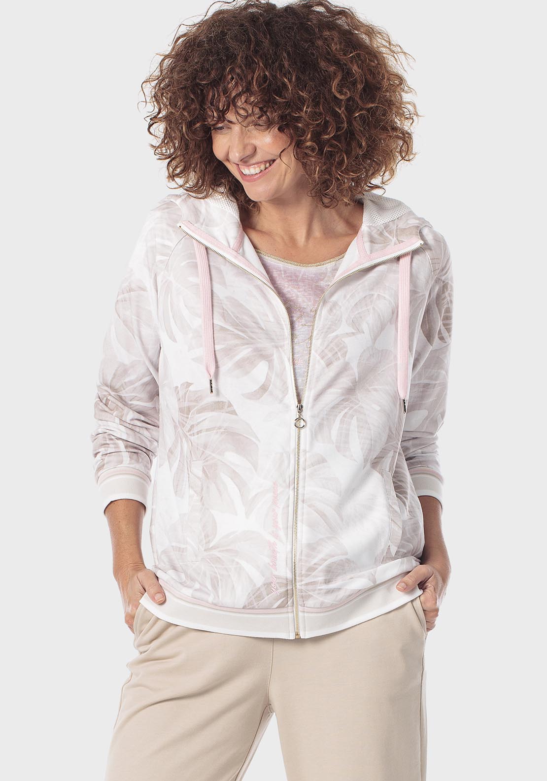 Botanical Print Sports Jacket - Beige
