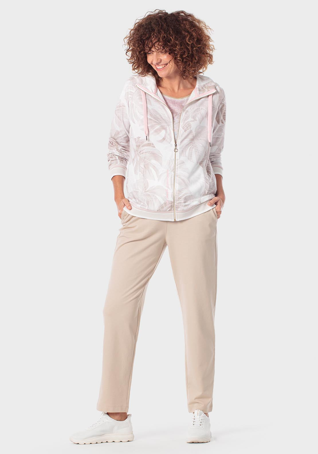 Botanical Print Sports Jacket - Beige