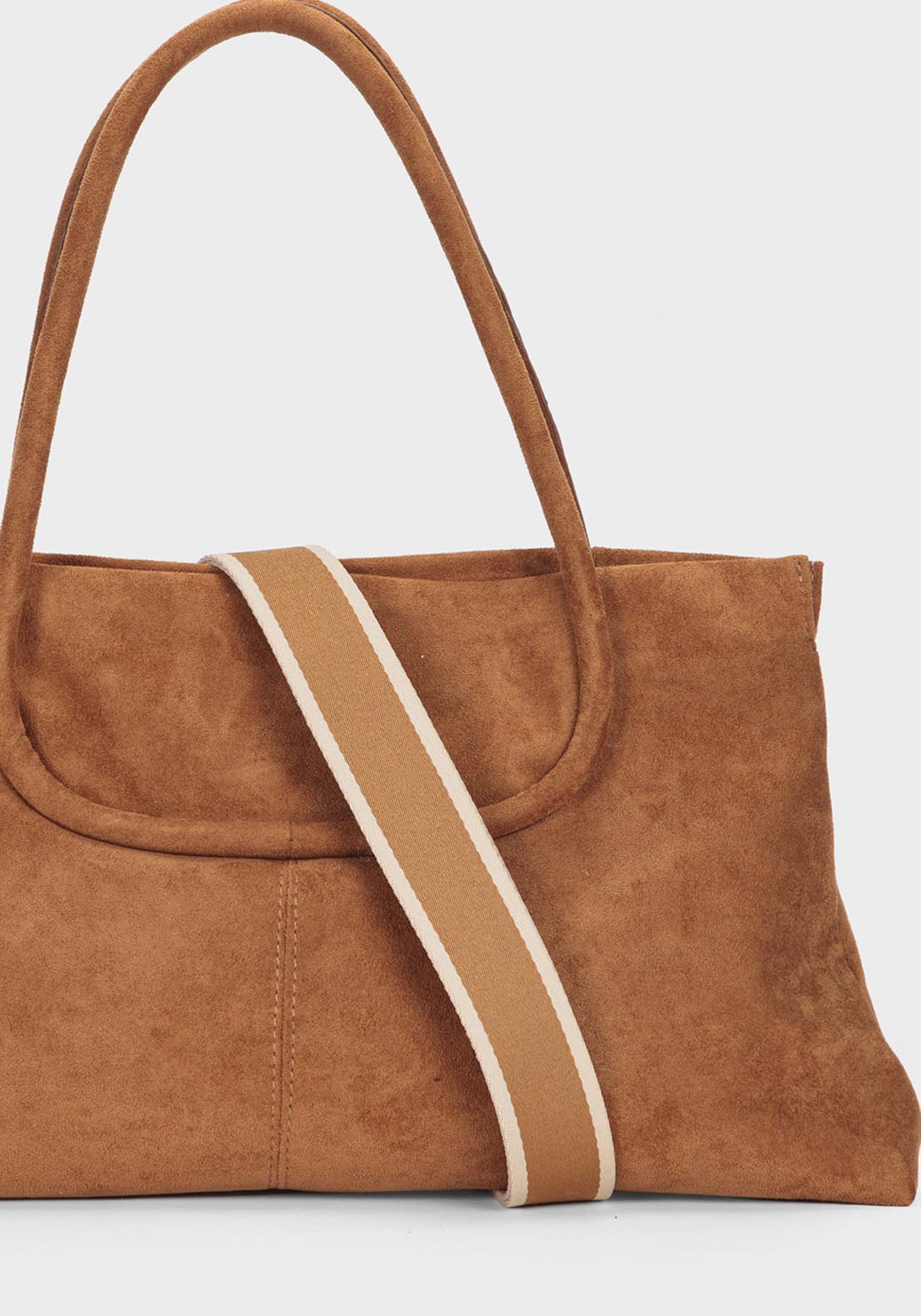 Faux Suede Bag - Beige Camel