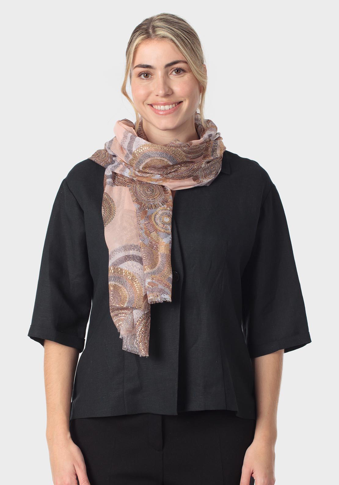 Oriental Print Scarf - Pink Nude