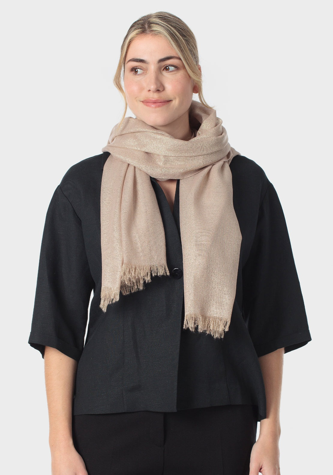 Punt Roma Sheeny Fringed Scarf - Metal Silver 1 Shaws Department Stores