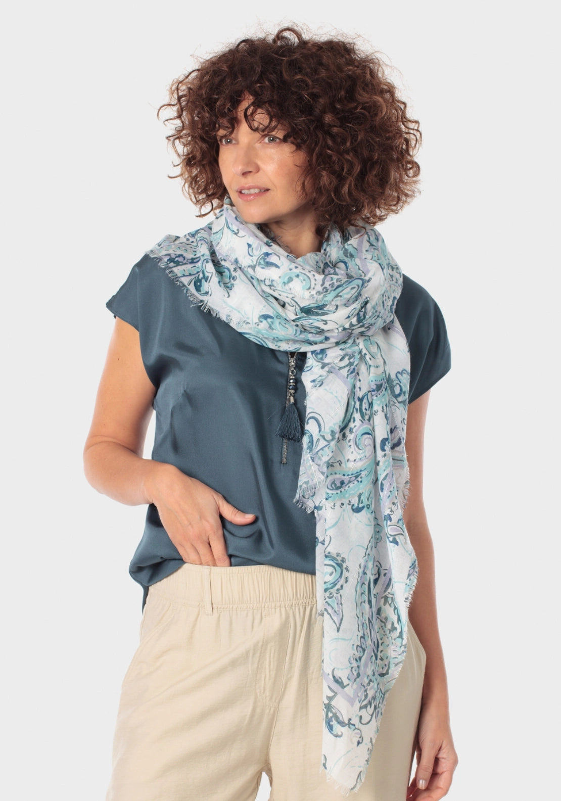 Printed Cashmere Pashmina - White