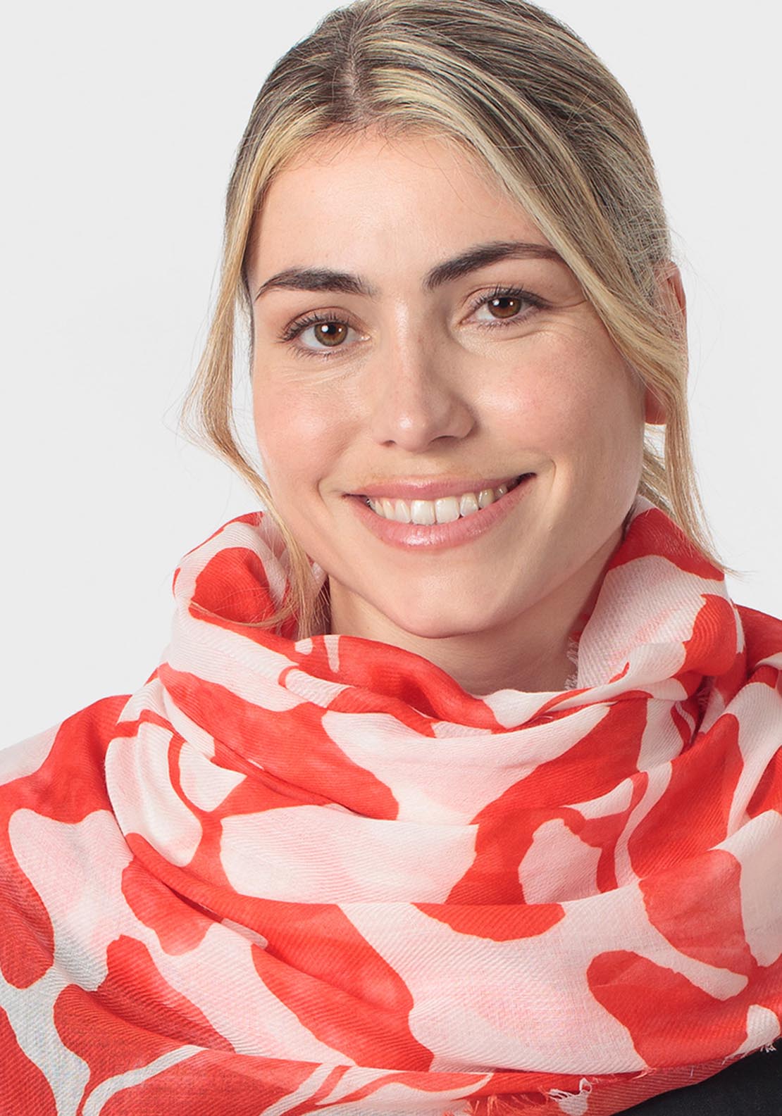 Two Tone Floral Print Scarf - Red