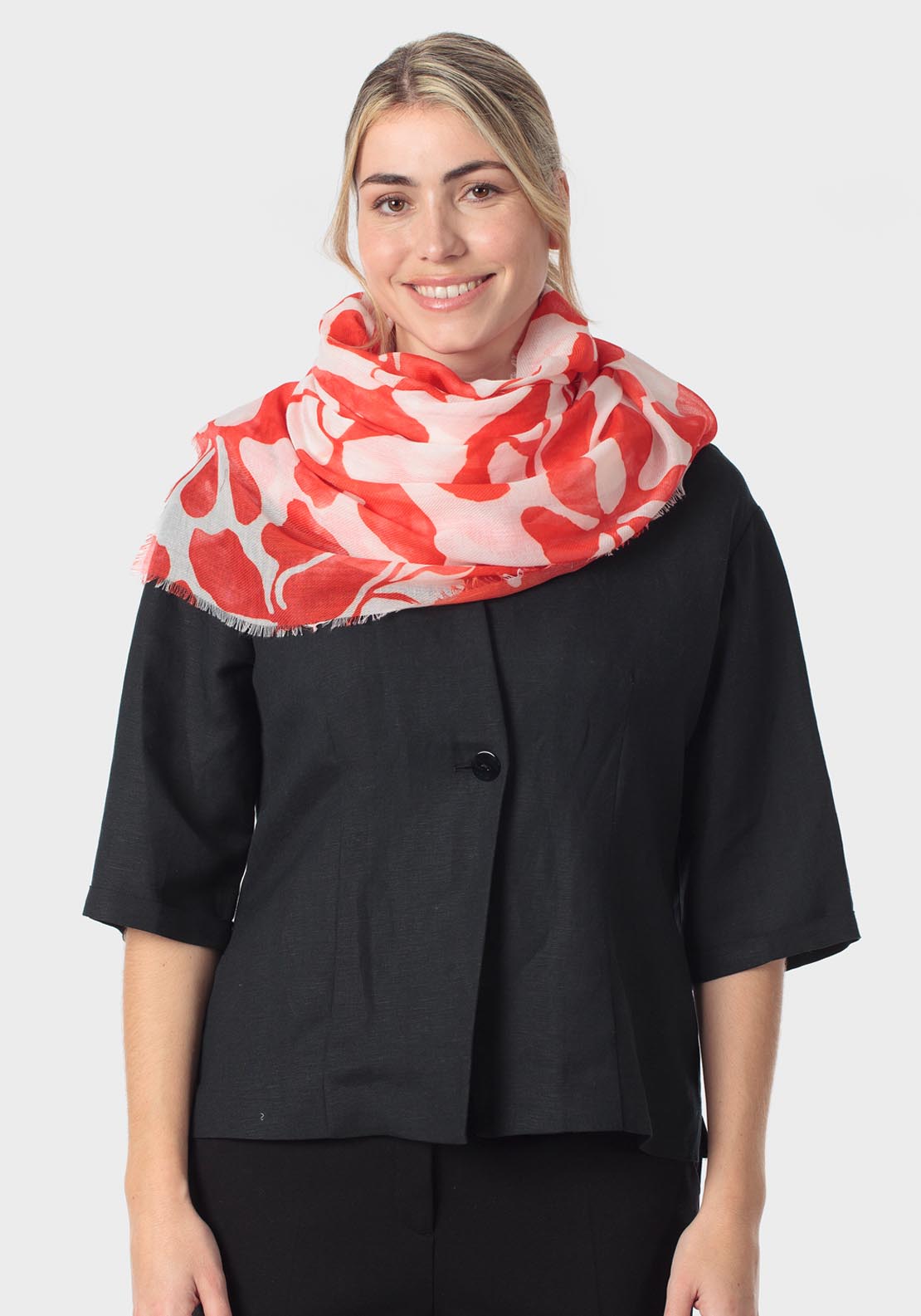 Two Tone Floral Print Scarf - Red