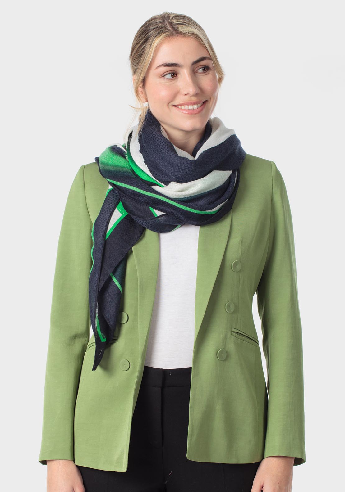 Stripe Print Scarf - Blue Navy