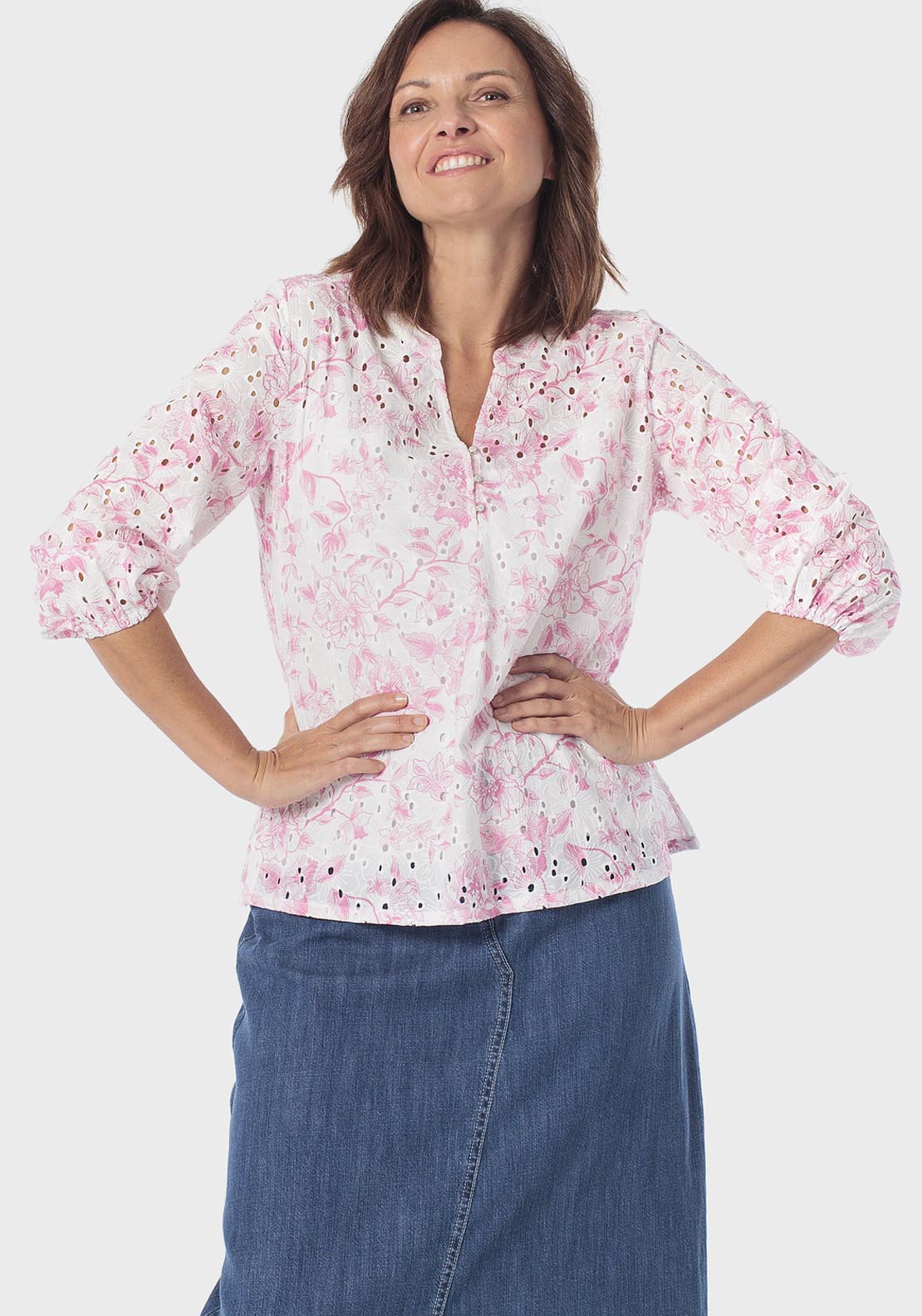 Embroidered Blouse With Matching Top - Pink Sorbet