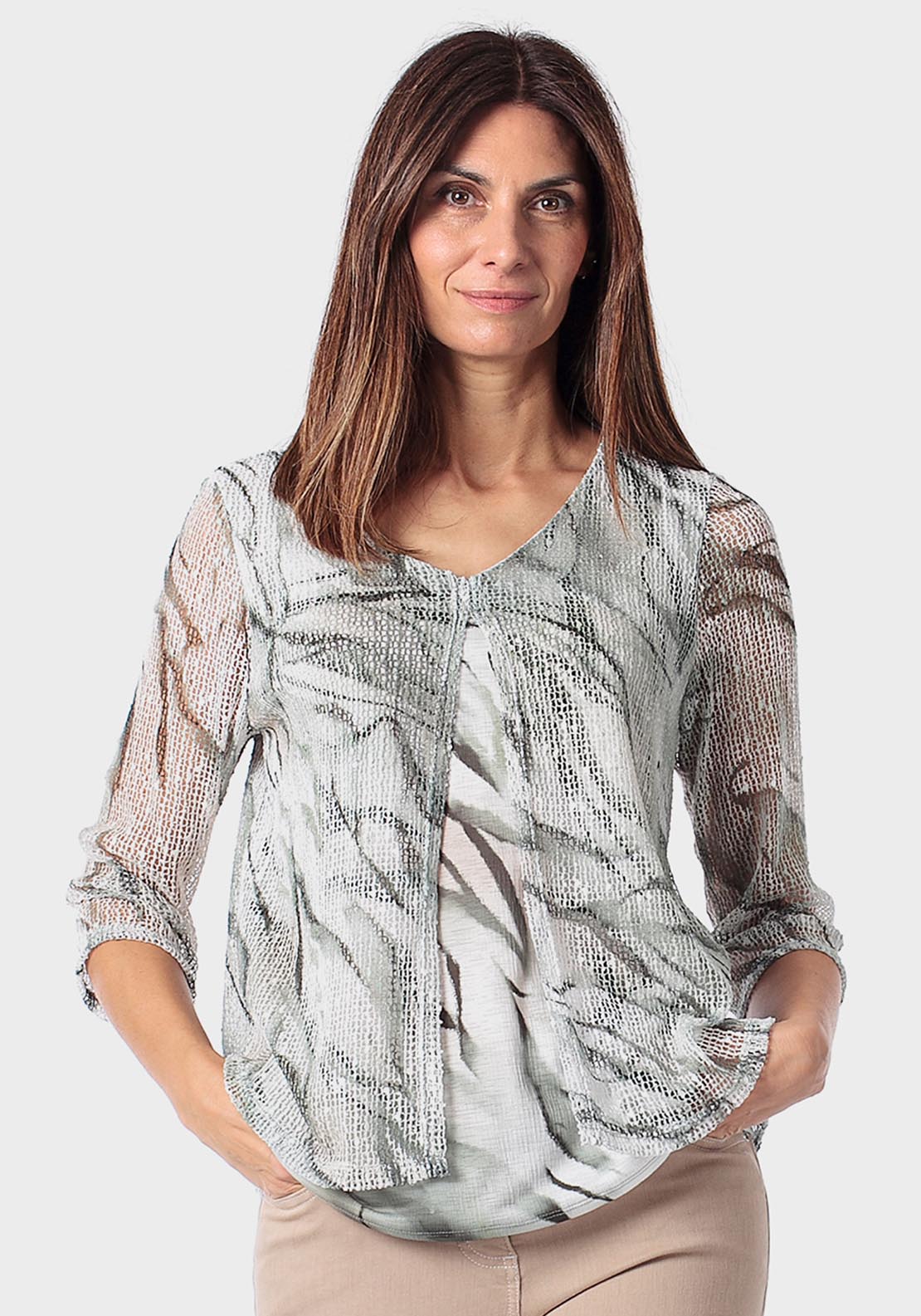 Mesh Faux Twinset - Green Khaki