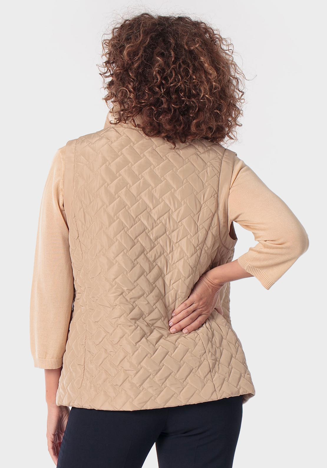 High Neck Padded Waistcoat - Beige