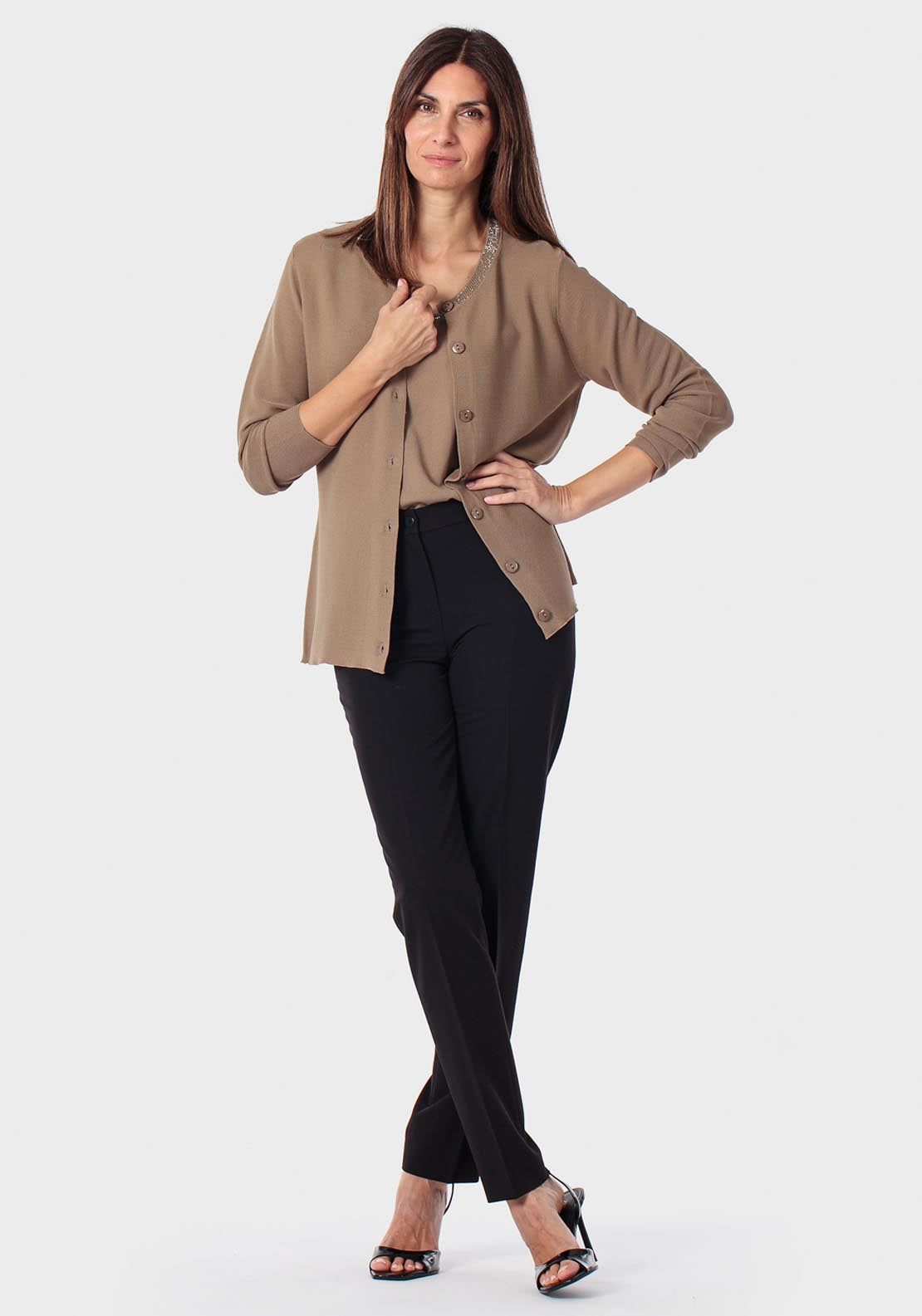 Cardigan With Gemstones - Green Khaki