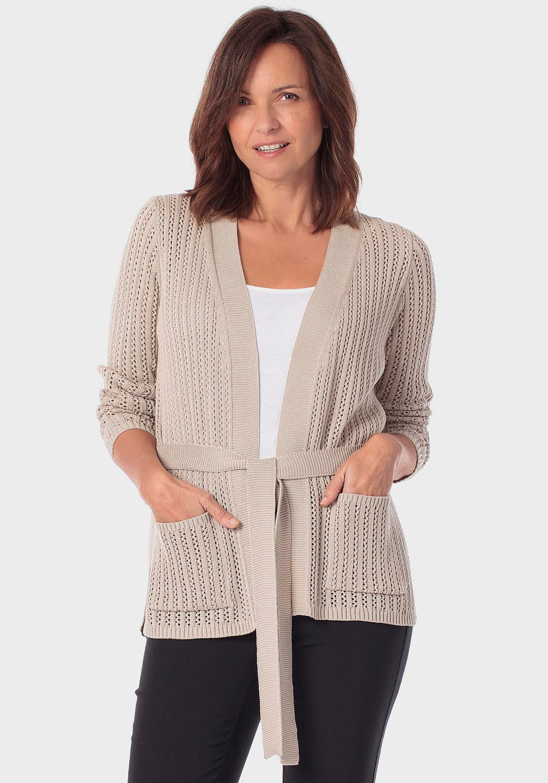 Belted Cardigan - Beige